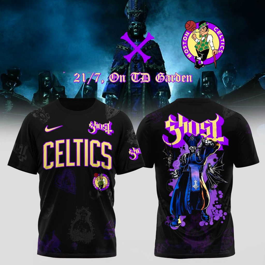 Boston Celtics X Ghost Band World Tour 2025 T-Shirt Boston Celtics Merch Gifts For Fans