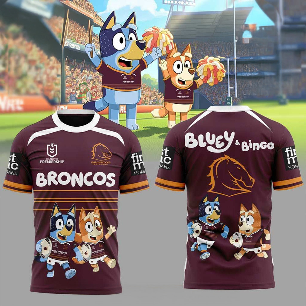 Brisbane Broncos NRL x Bluey and Bingo 2025 Shirt Fan Merch Presents For Boyfriend