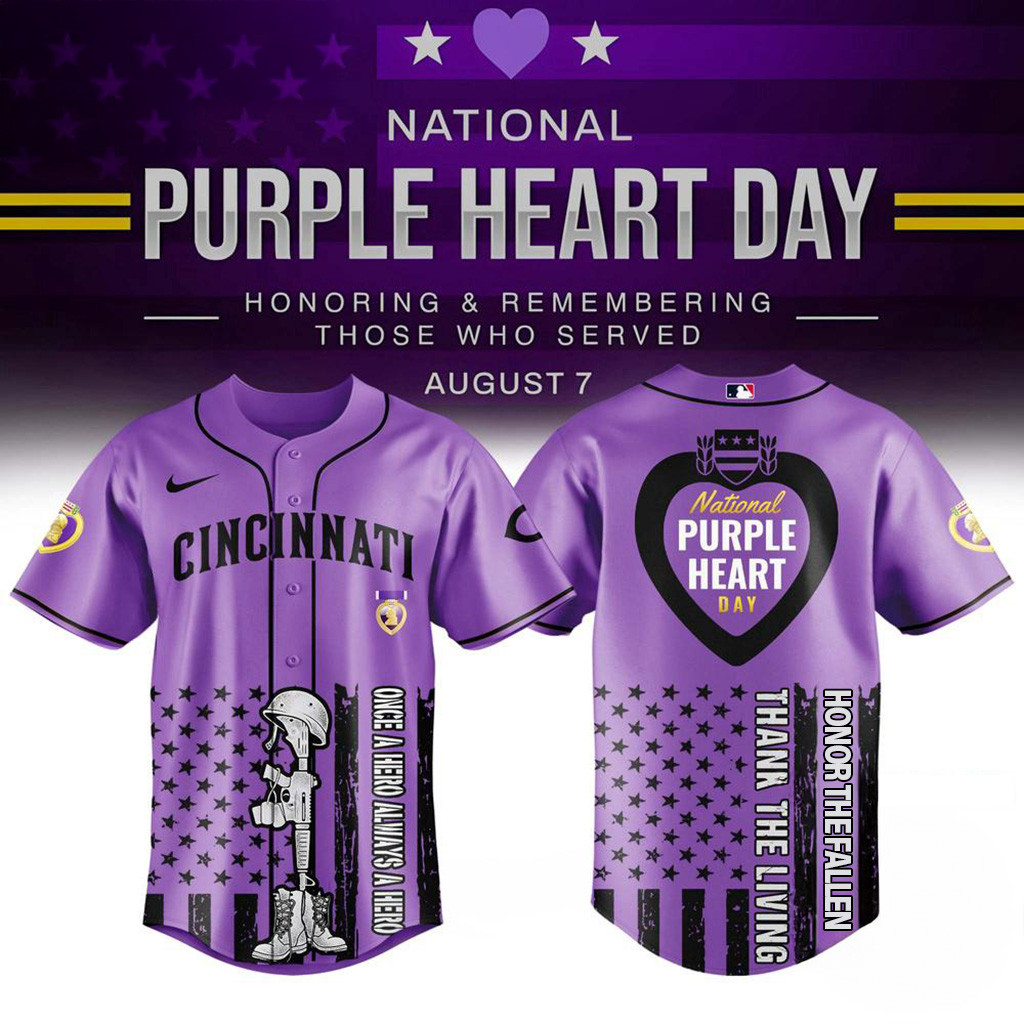 Cincinnati Reds Purple Heart Day Baseball Jersey Cincinnati Reds Merch Cool Baseball Gifts