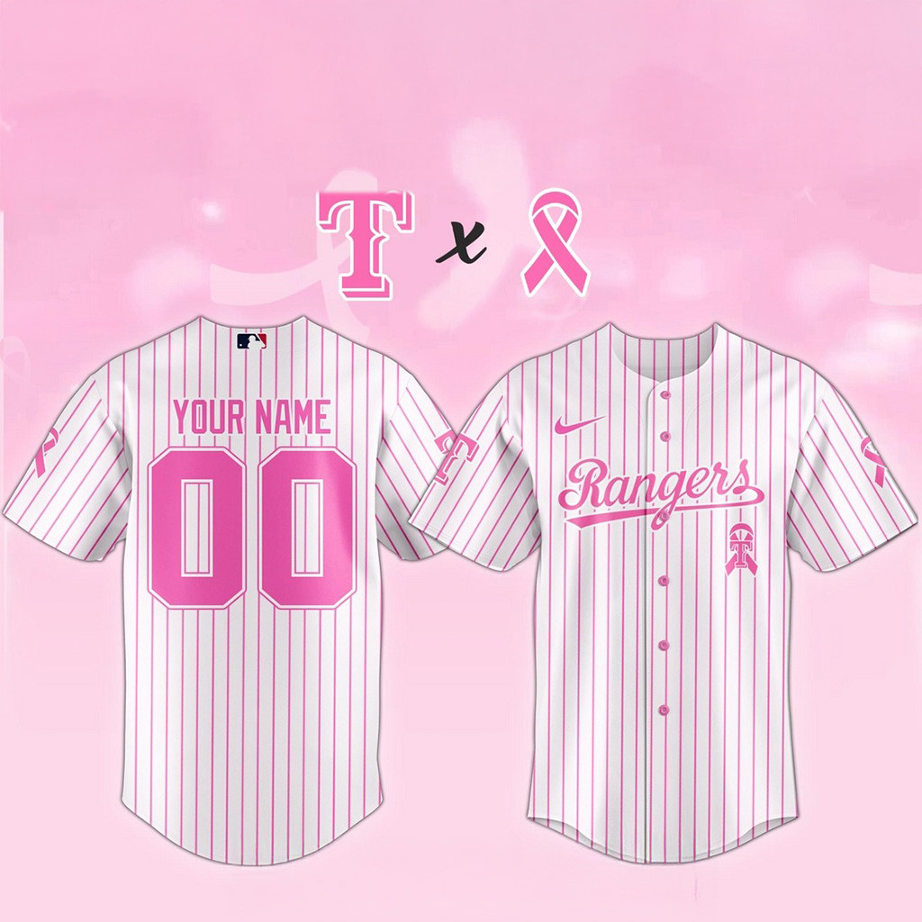 Custom Texas Rangers MLB X Breast Cancer Awareness Game Night Baseball Jersey Rangers Merch