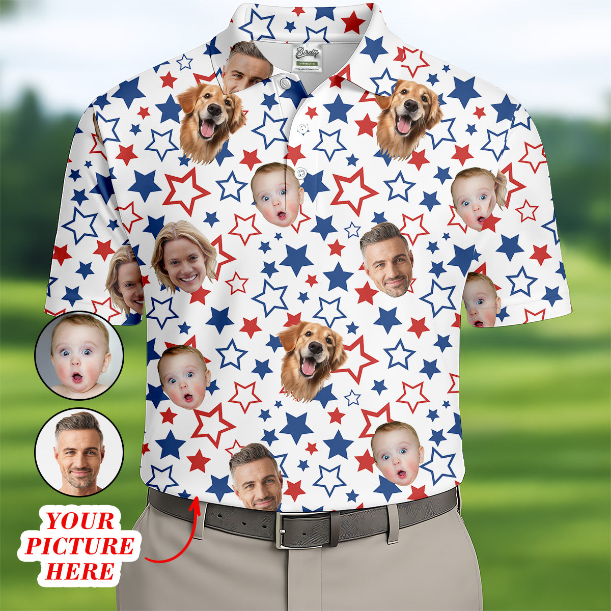 America Flag Custom Shirts With Faces, Men's Golf Polo Shirt, USA Golf Shirt, Patriotic Golf Polo Shirts