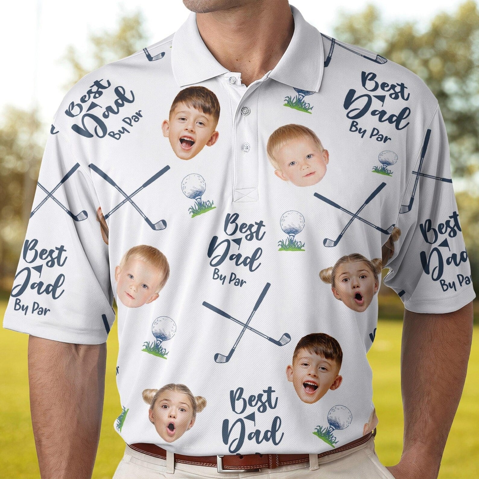Best Dad By Par Custom Face Golf Shirt, Funny Golf Polo Shirt, Dad Golf Gifts