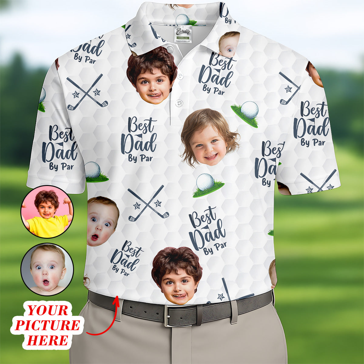 Best Dad By Par Custom Face Kids Photo Funny Polo Golf Shirt, Gifts For The Golfing Dad, Custom Father's Day Gifts