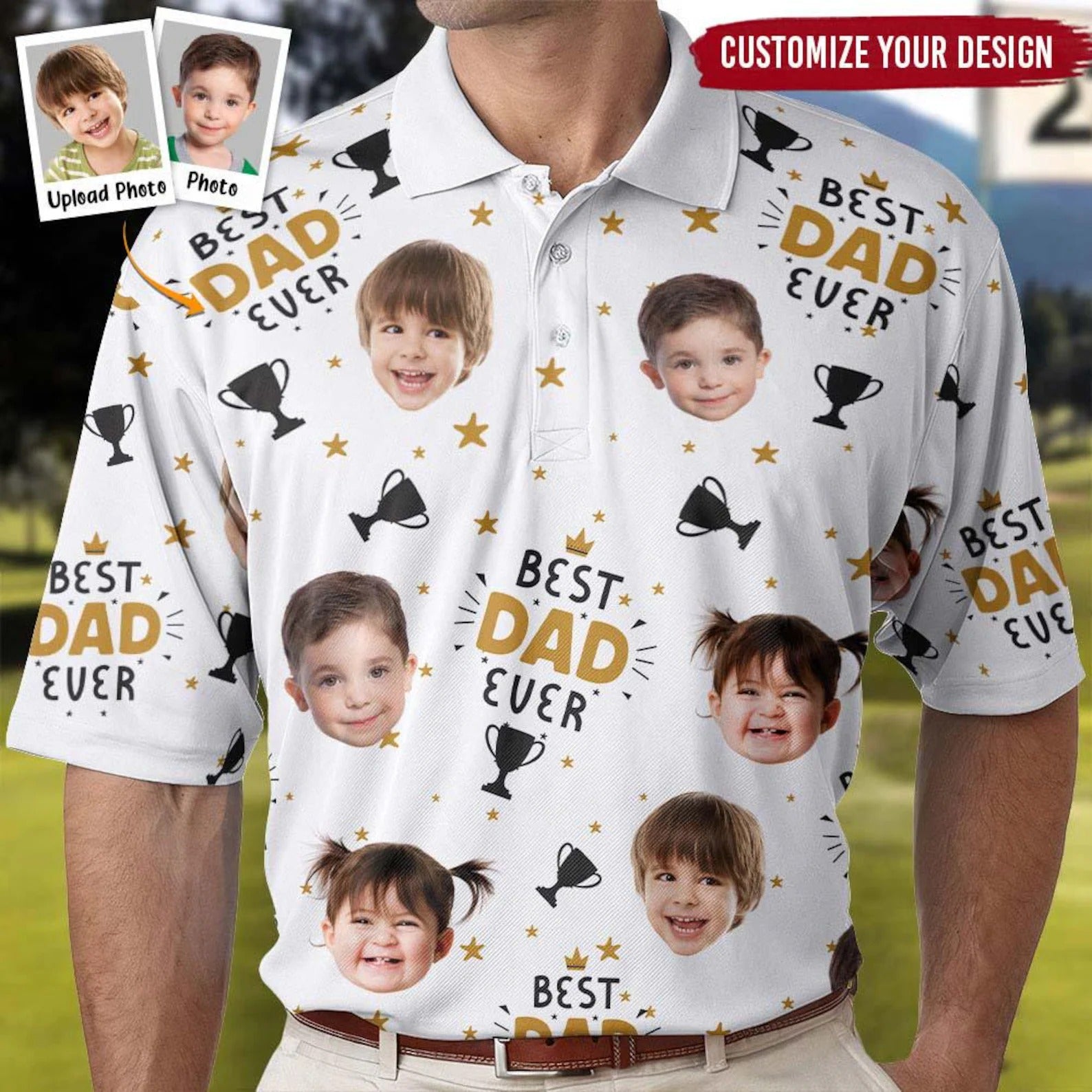 Best Dad Ever Custom Face Golf Shirt, Funny Golf Polo Shirt, Golf Father's Day Gifts