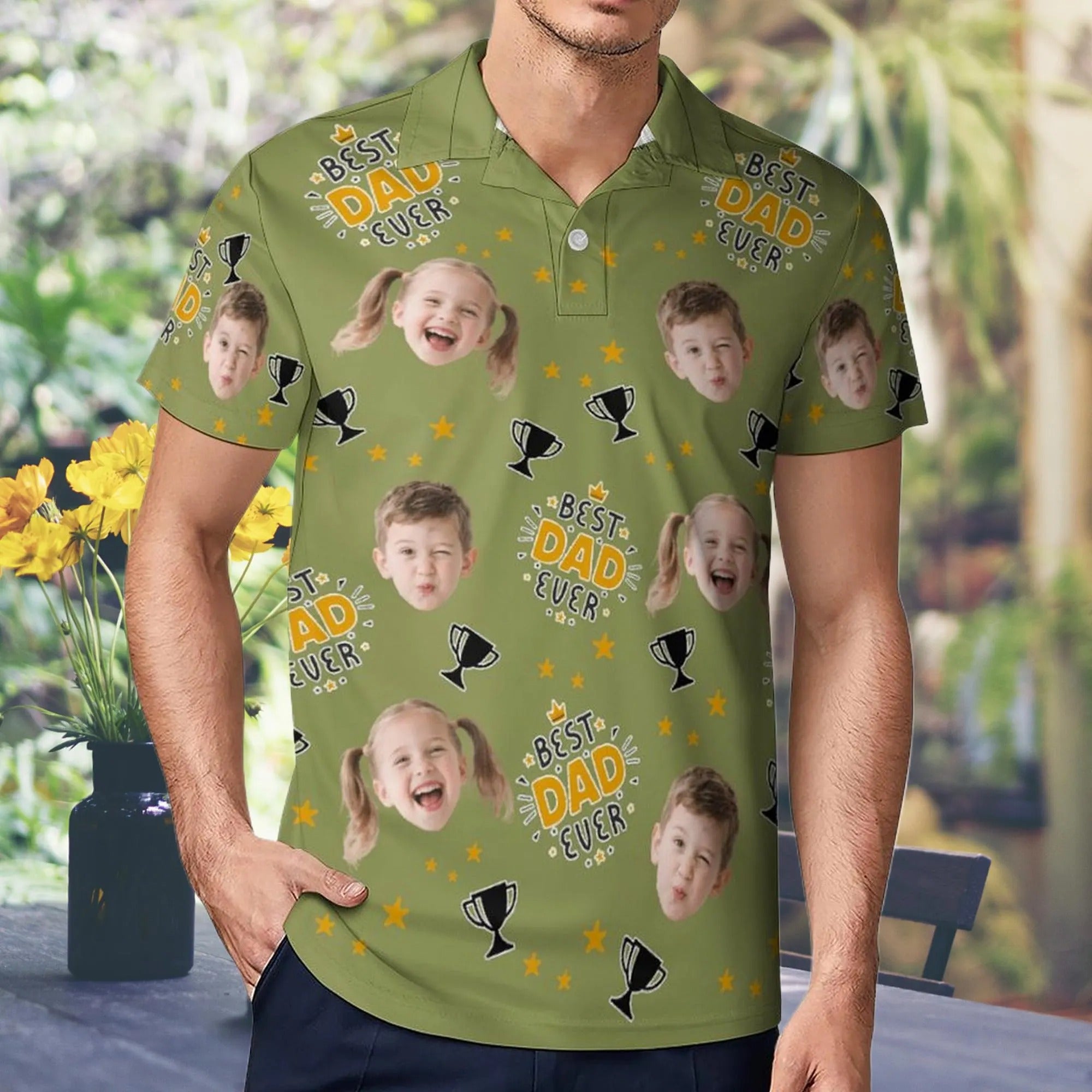 Best Dad Ever Dark Green Custom Face Golf Shirt, Funny Golf Polo Shirt, Dad Golf Gift