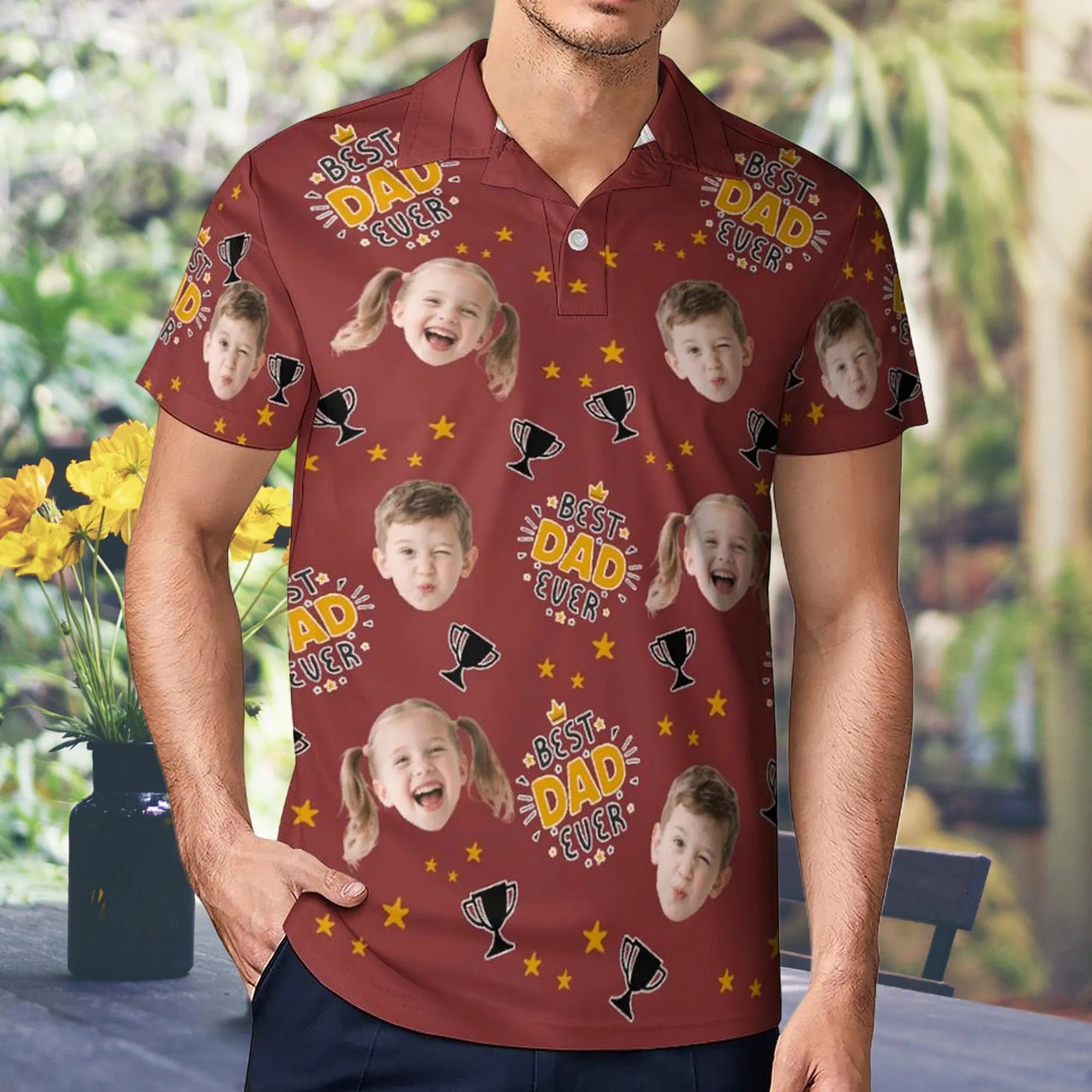 Best Dad Ever Red Custom Face Golf Shirt, Funny Golf Polo Shirt, Dad Golf Gift