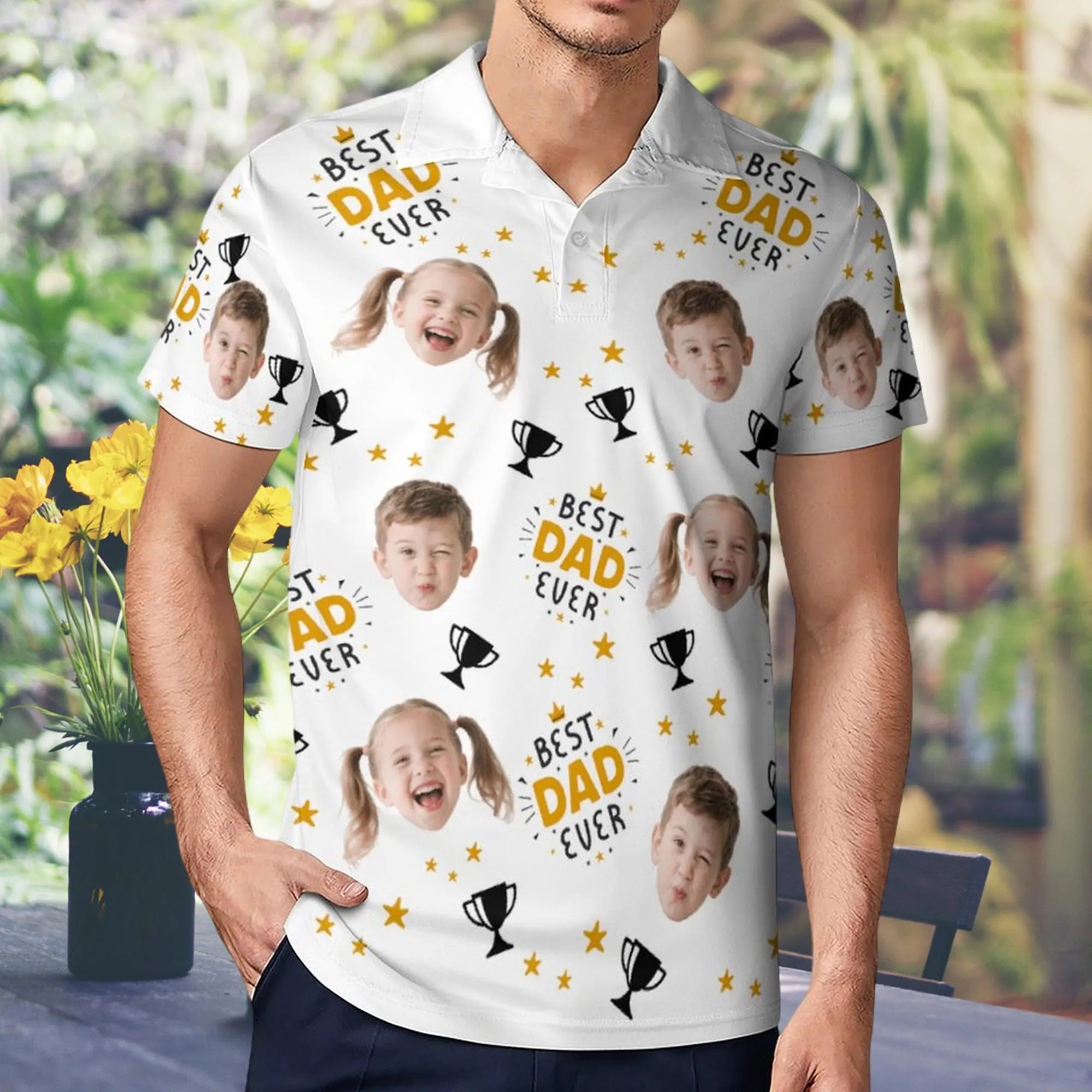 Best Dad Ever White Custom Face Golf Shirt, Funny Golf Polo Shirt, Dad Golf Gift