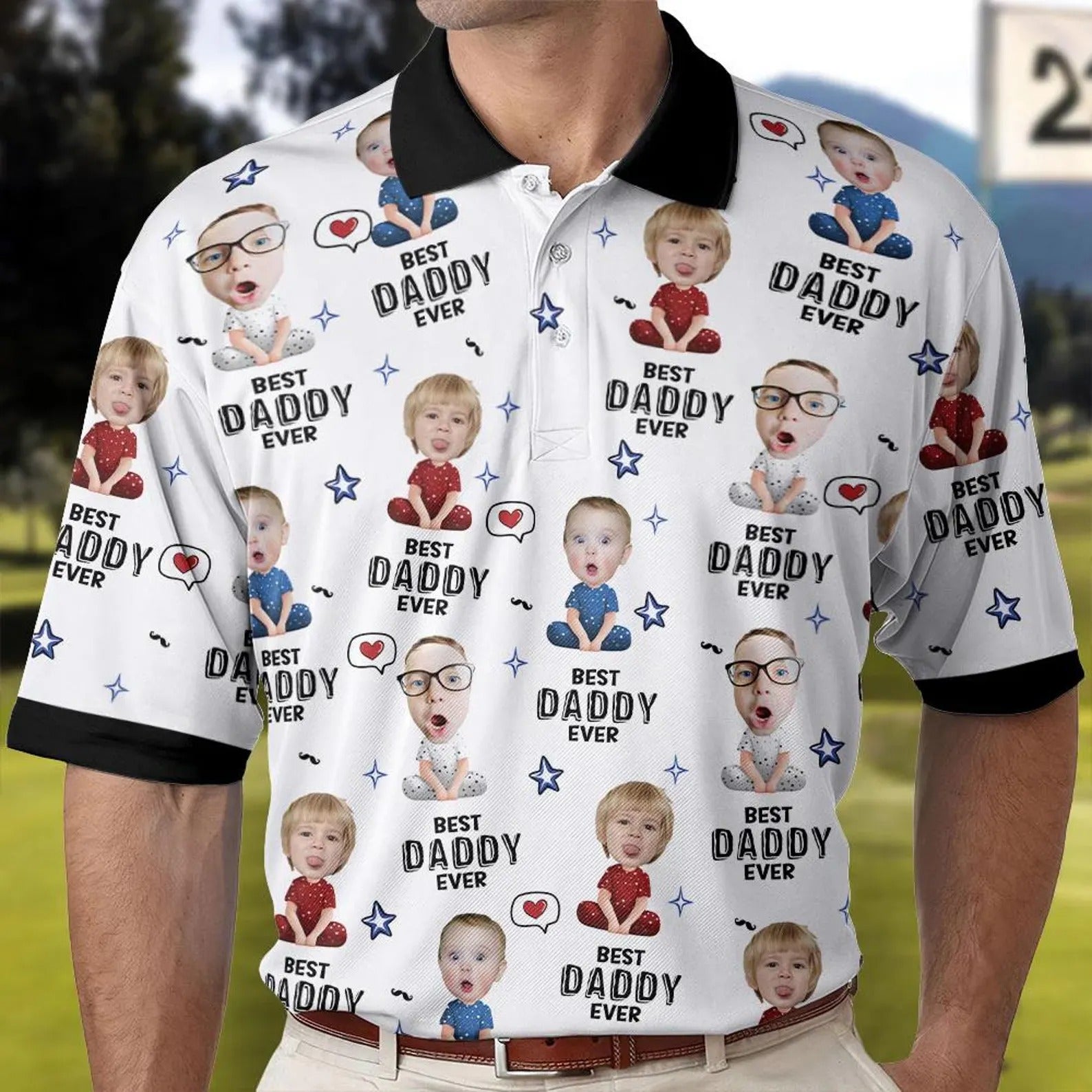 Best Daddy Ever Custom Face Golf Shirt, Funny Golf Polo Shirt, Dad Golf Gift