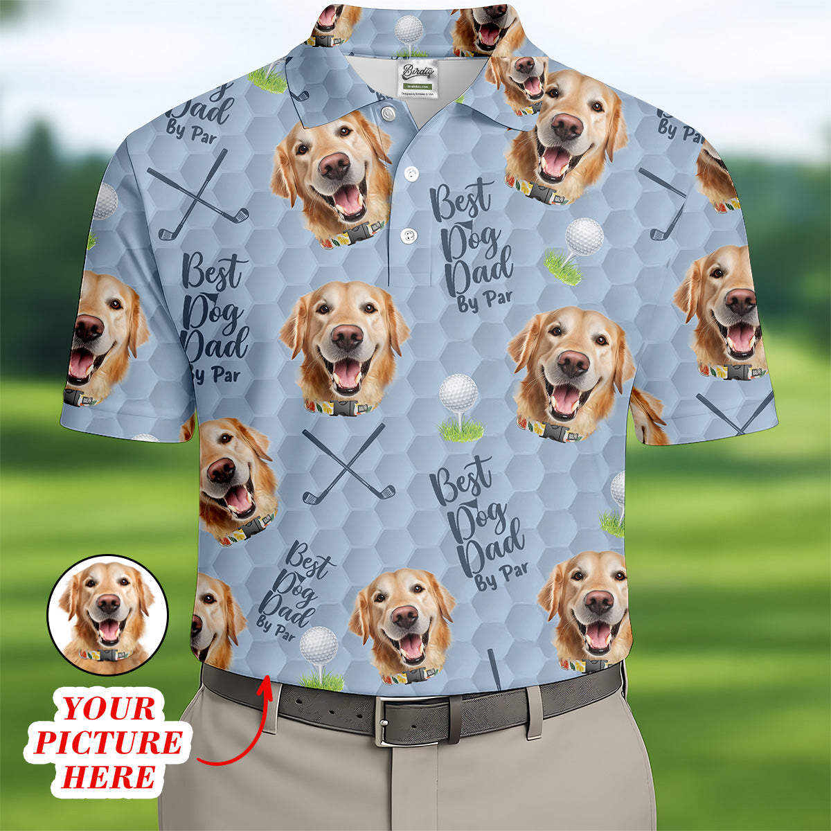 Best Dog Dad By Par Custom Face Golf Shirt, Funny Golf Polo Shirt, Dad Golf Gift
