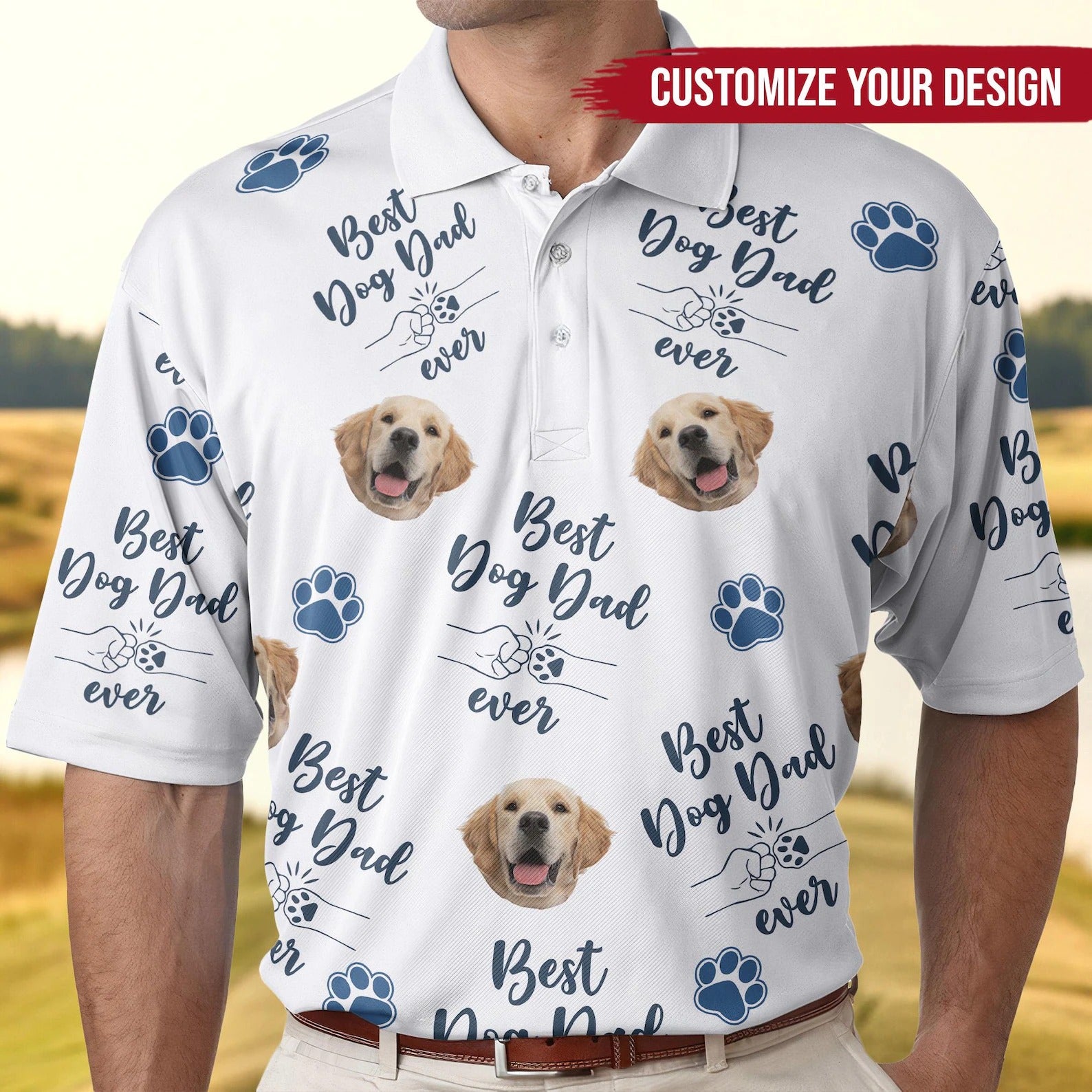 Best Dog Dad Ever Custom Face Golf Shirt, Funny Golf Polo Shirt, Dad Golf Gifts