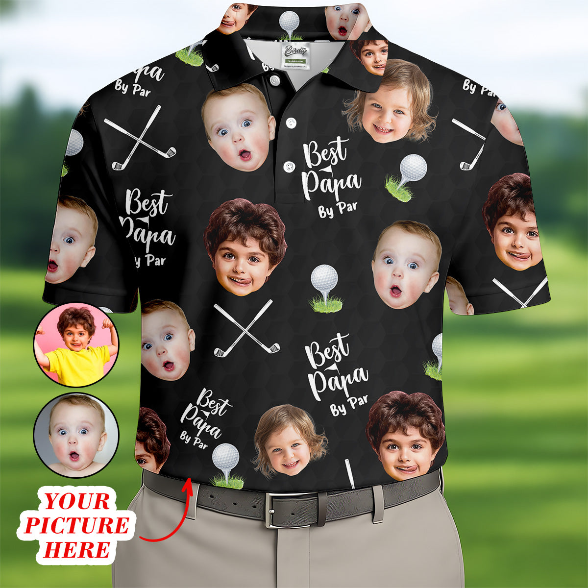 Best Papa By Par Black Custom Photo Golf Shirt, Funny Golf Shirt, Father's Day Gift
