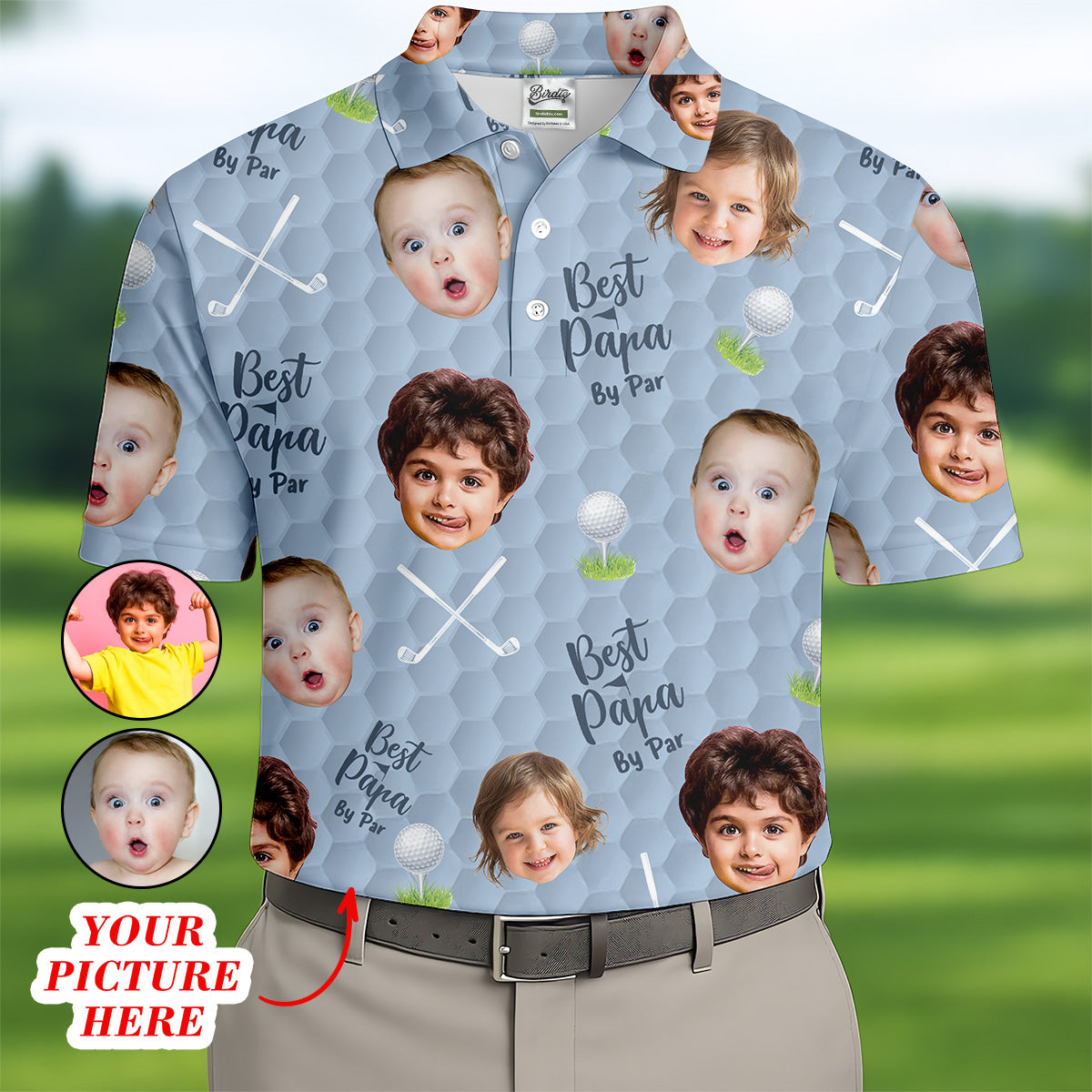 Best Papa By Par Blue Custom Photo Golf Shirt, Funny Golf Shirt, Dad Golf Gifts