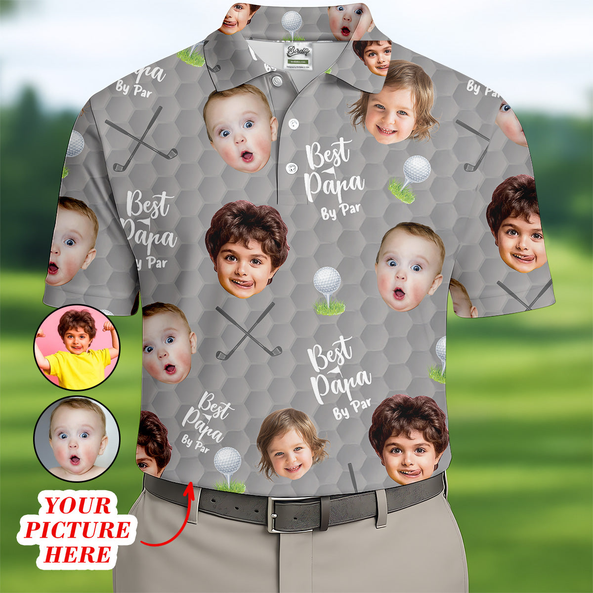 Best Papa By Par Gray Custom Photo Golf Shirt, Funny Golf Shirt, Dad Golf Gifts