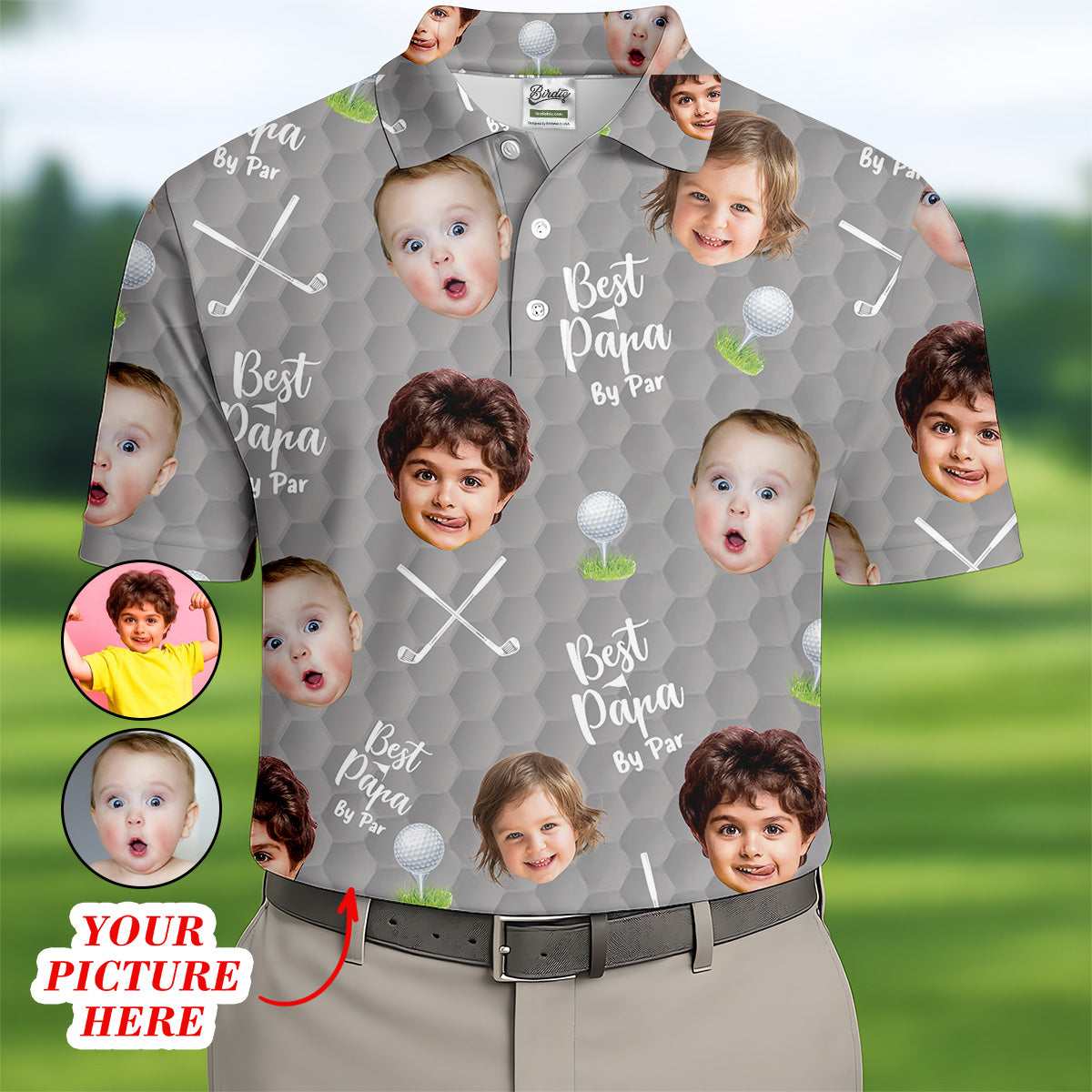 Best Papa By Par Gray Custom Photo Golf Shirt, Funny Golf Shirt, Father's Day Gift
