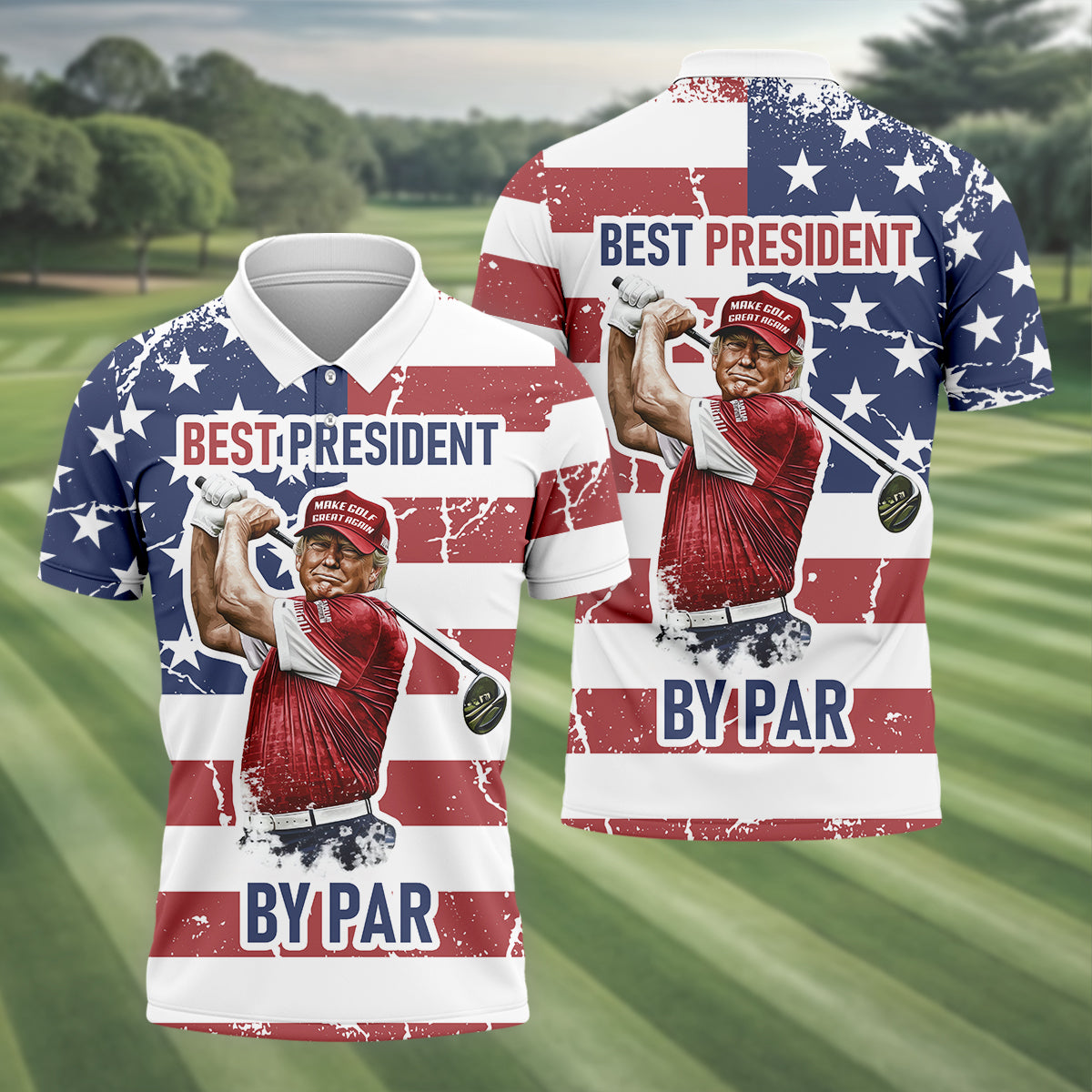 Best President By Par Men's Golf Polo Shirt, Funny Trump Shirt, Father's Day Gifts