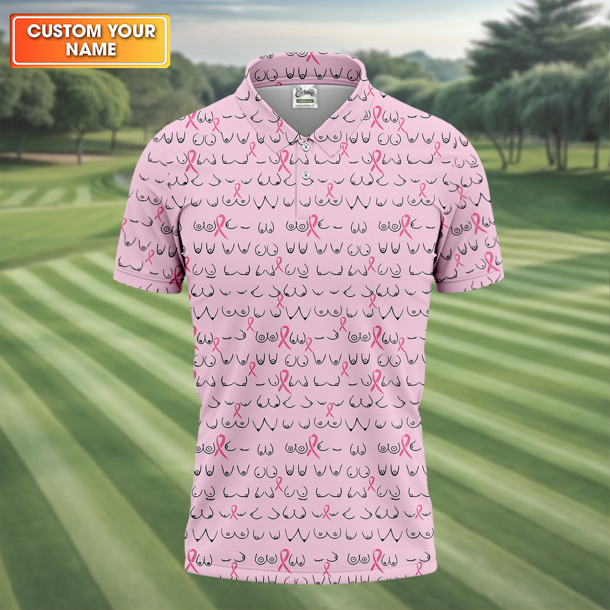 Breast Cancer Golf Shirt, Pink Golf Shirt Men, Fun Golf Shirts For Men, Cute Golf Shirt, Fun Golf Shirt