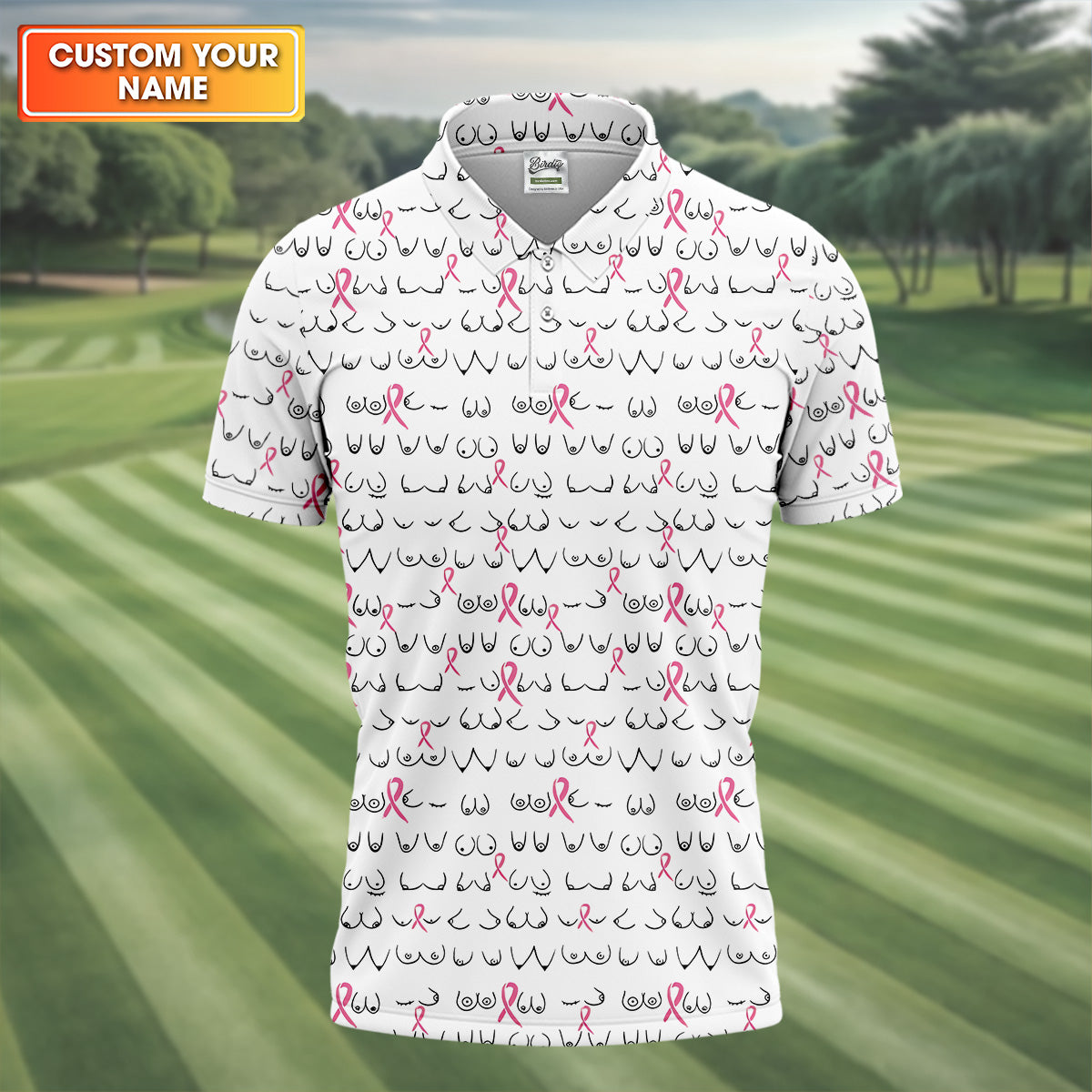 Breast Cancer Golf Shirt, White Golf Shirt Men, Fun Golf Shirts For Men, Cute Golf Shirt, Fun Golf Shirt
