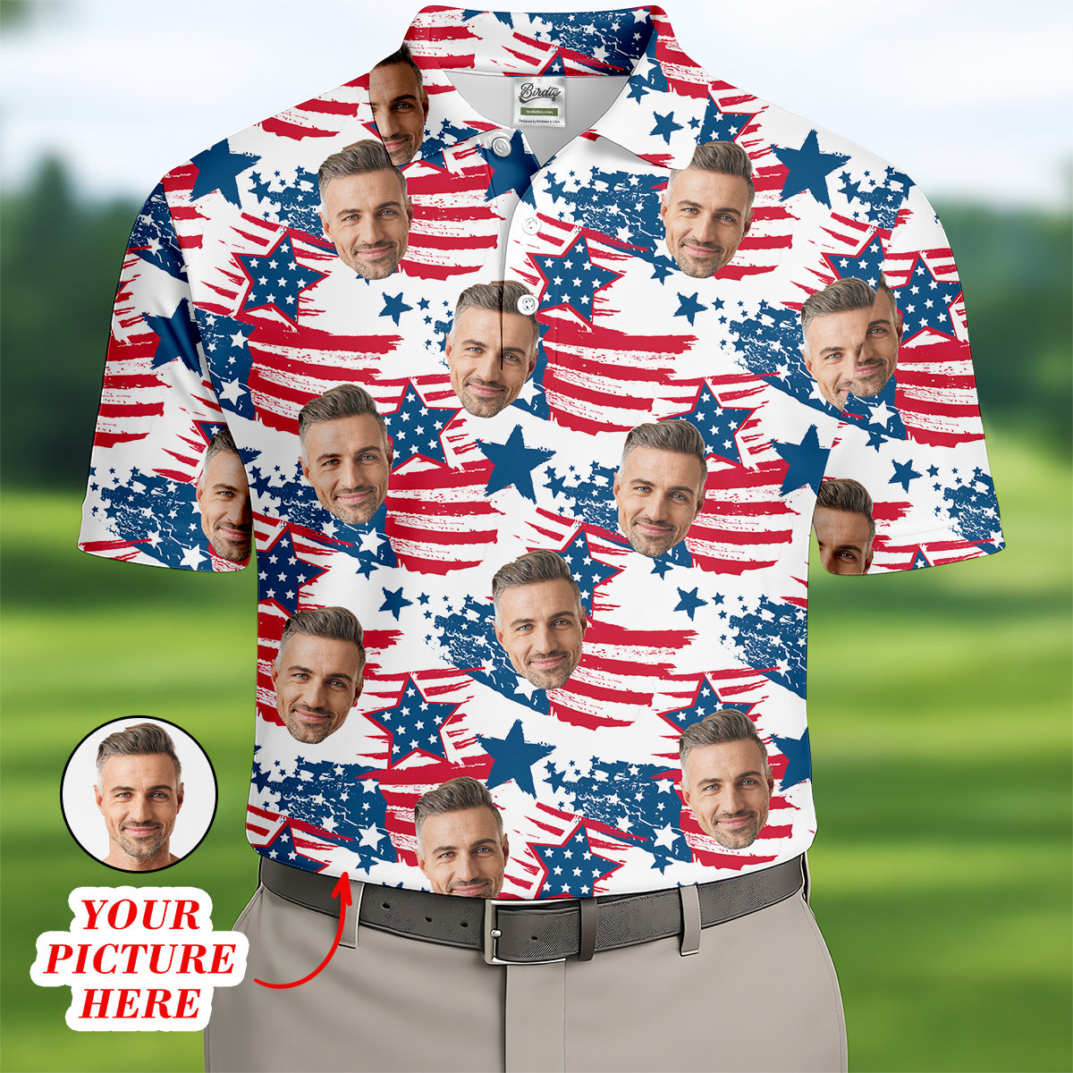 Custom America Flag Shirt With Face, Custom Face Shirt, Fourth Of July Shirts, Funny Golf Polo Shirt