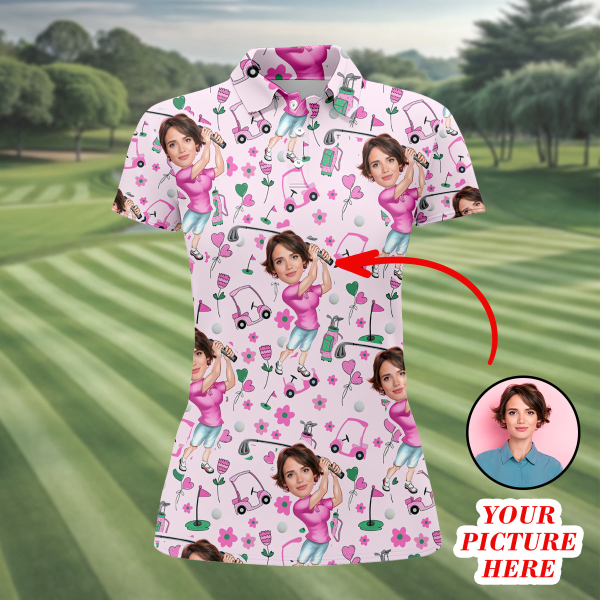 Custom Face Funny Womens Golf Polo Shirt, Ladies Golf Shirt, Mothers Day Gifts