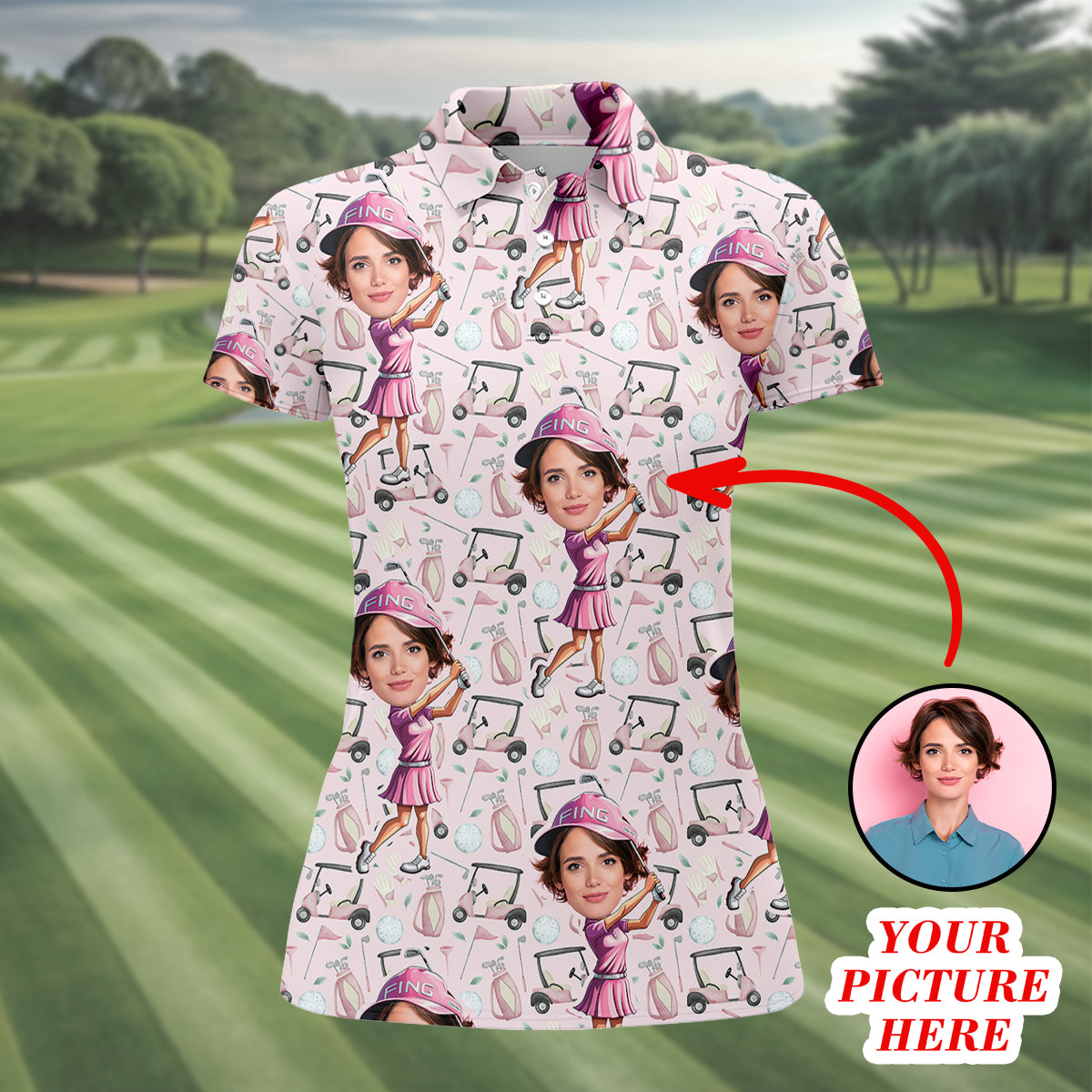 Custom Face Golf Shirt, Funny Womens Golf Polo Shirt, Mothers Day Shirt