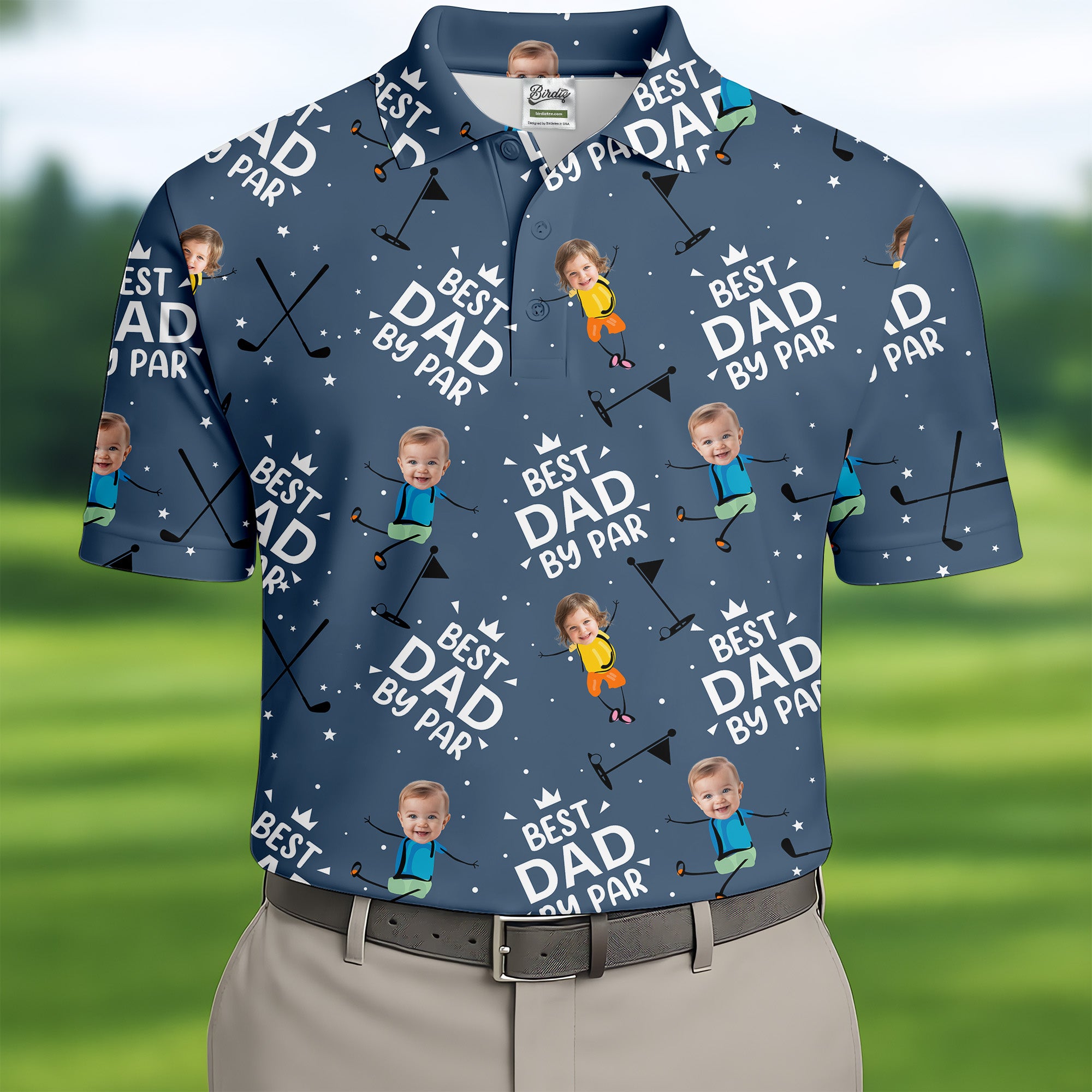 Custom Face Kids Photo, Best Dad By Par Custom Face Kids Photo, Funny Golf Polo Shirt, Fathers Day Shirts