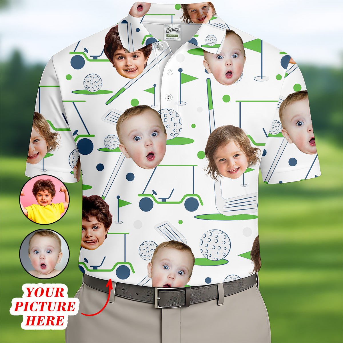 Custom Face Kids Photo Funny Polo Golf Shirt, Gifts For The Golfing Dad, Custom Father's Day Gifts