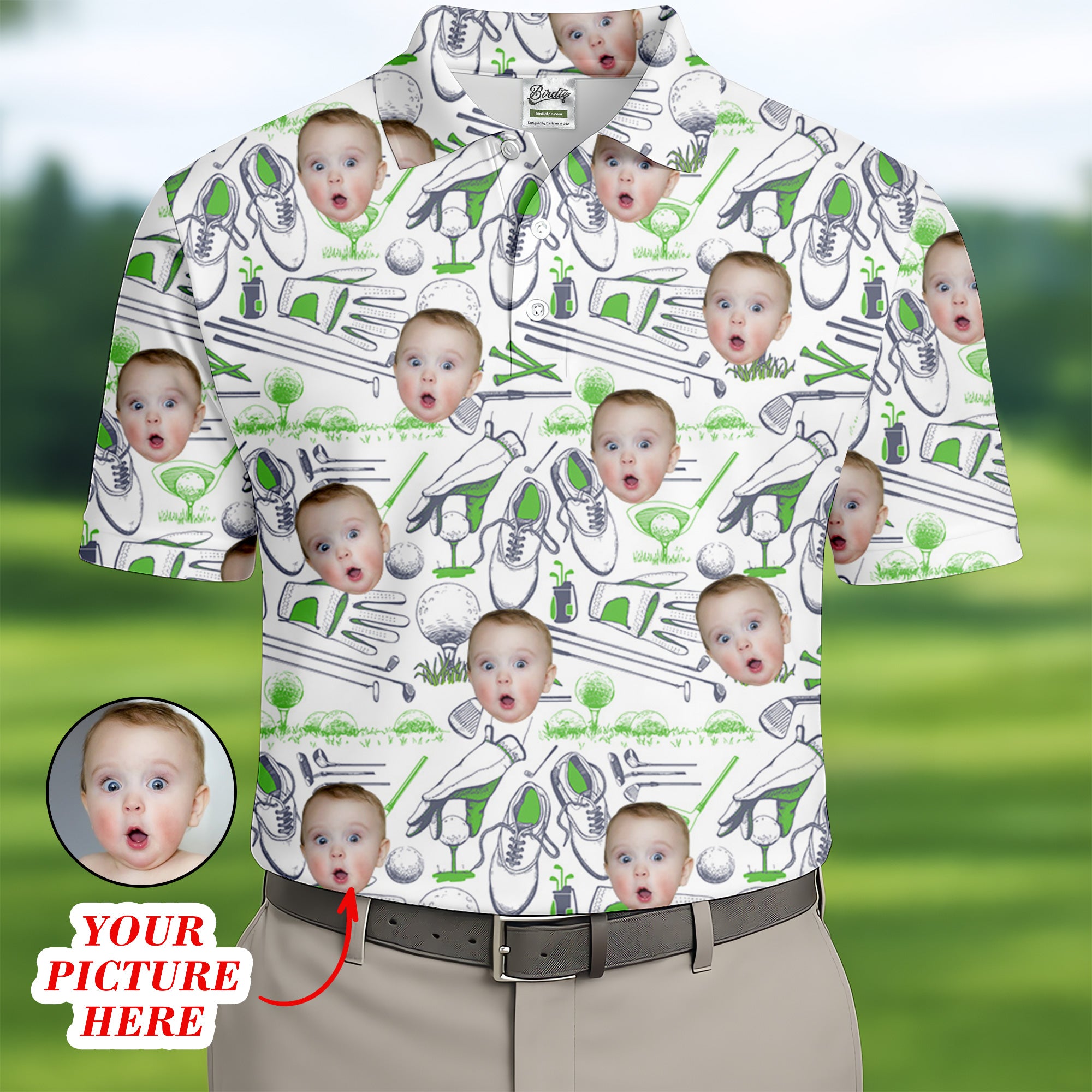 Custom Face Kids Photo Men's Golf Polo Shirt, Custom Father's Day Gifts, Gifts For The Golfing Dad