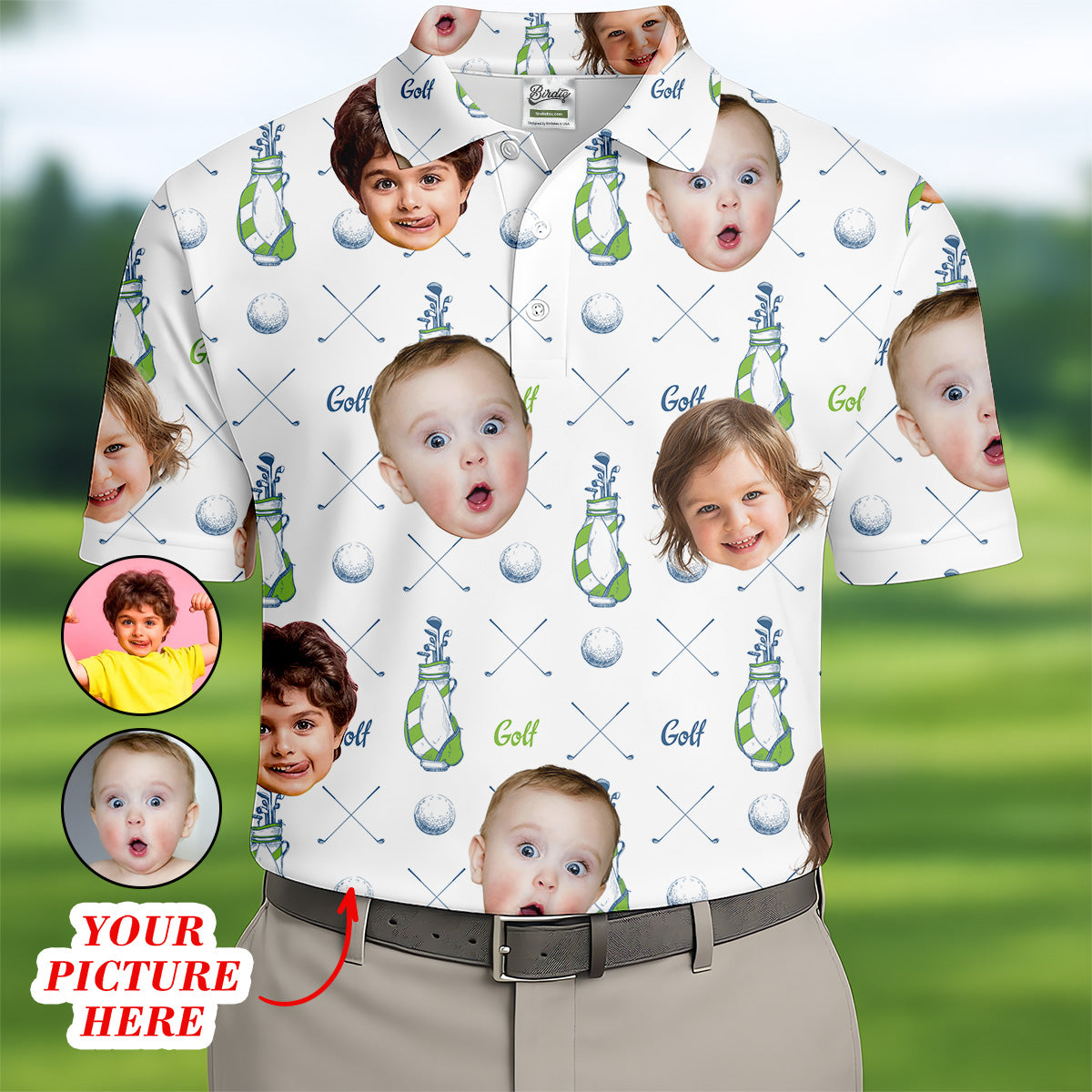 Custom Face Kids Photo Pattern Golf Shirt, Funny Polo Golf Shirt,  Dad Golf Shirt For Father's Day