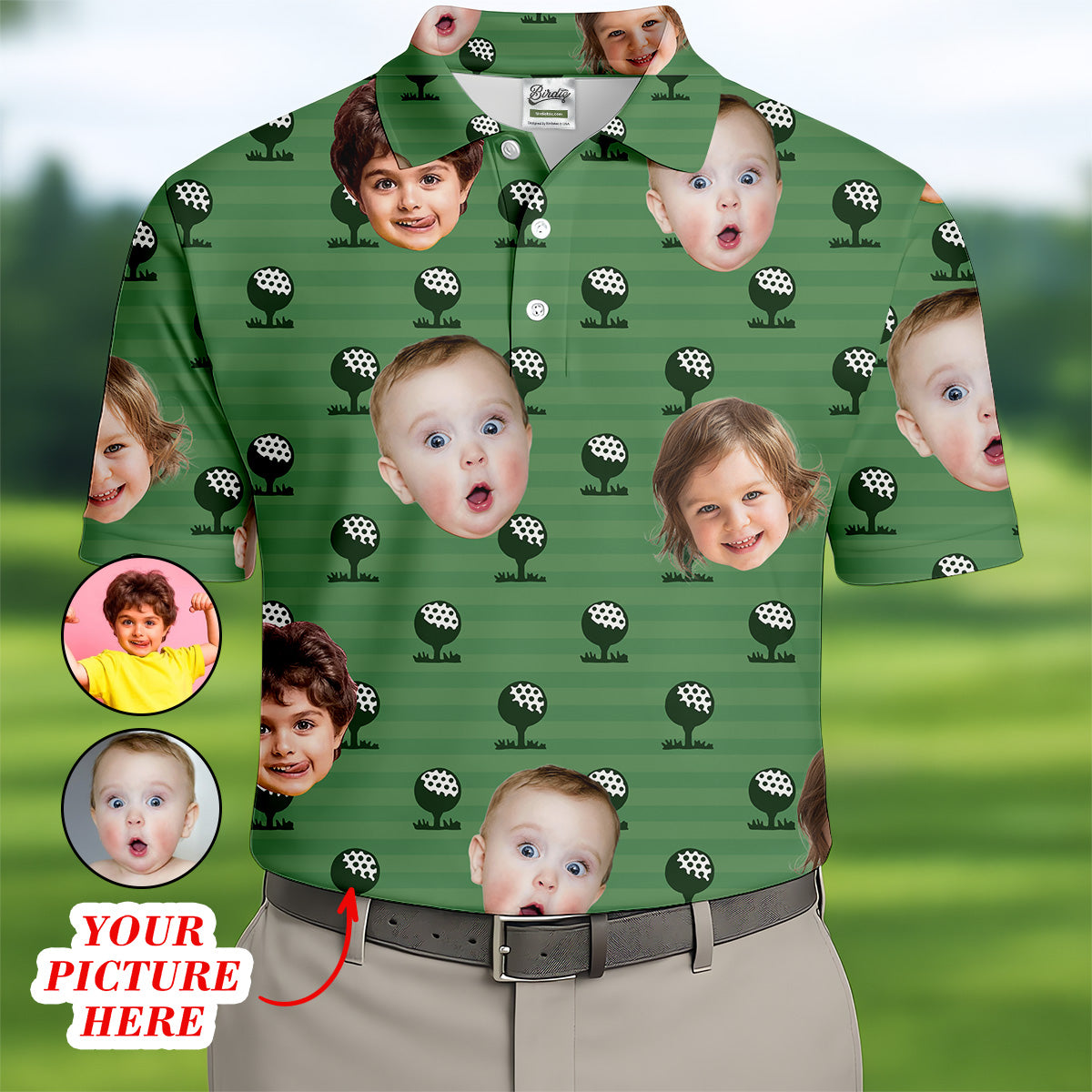 Custom Face Kids Photo Pattern Golf Shirt, Funny Polo Golf Shirt, Funny Father's Day Gifts