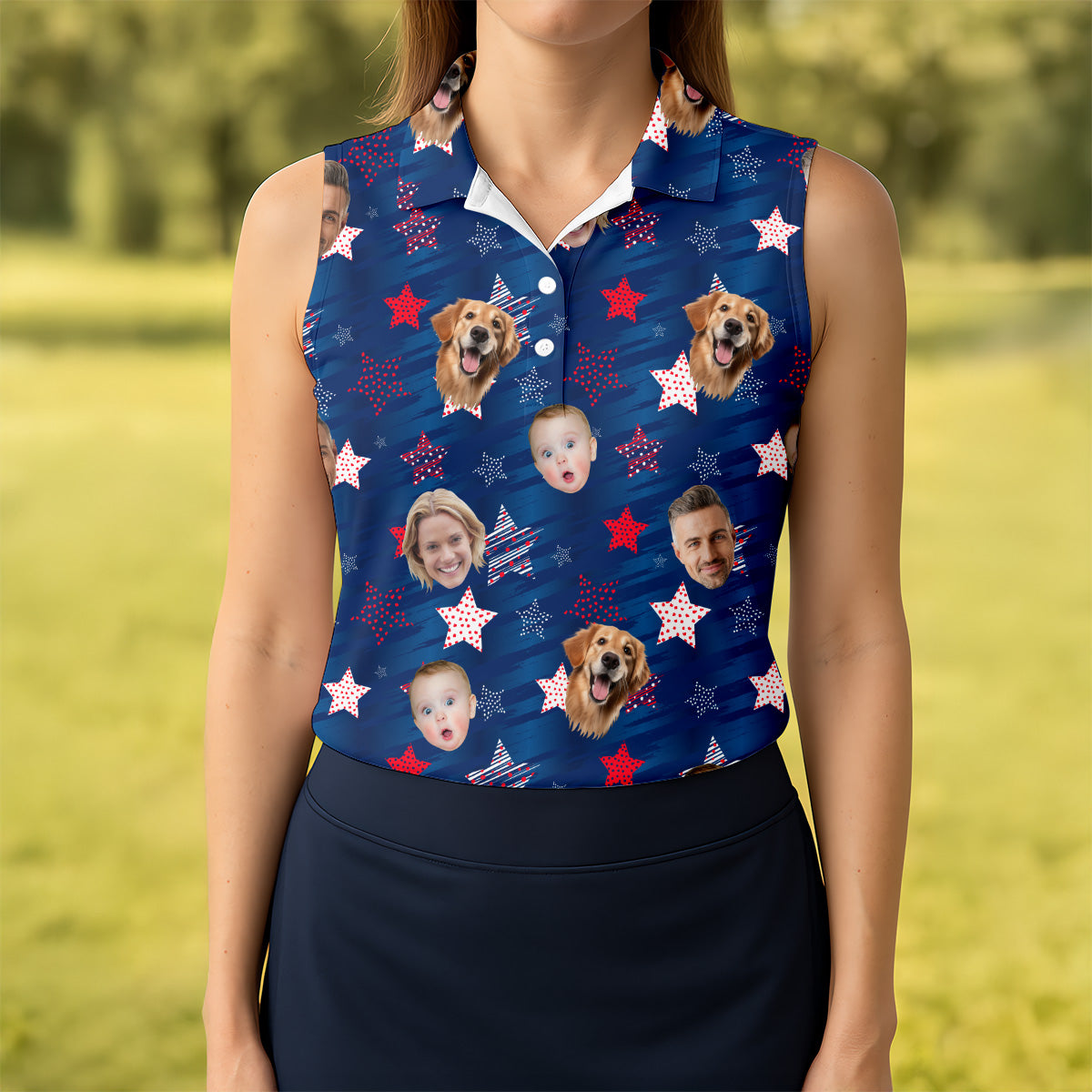 Custom Face Shirt, Family Portrait Golf Shirt, Patriotic Golf Polos,  Golf Polo For Ladies