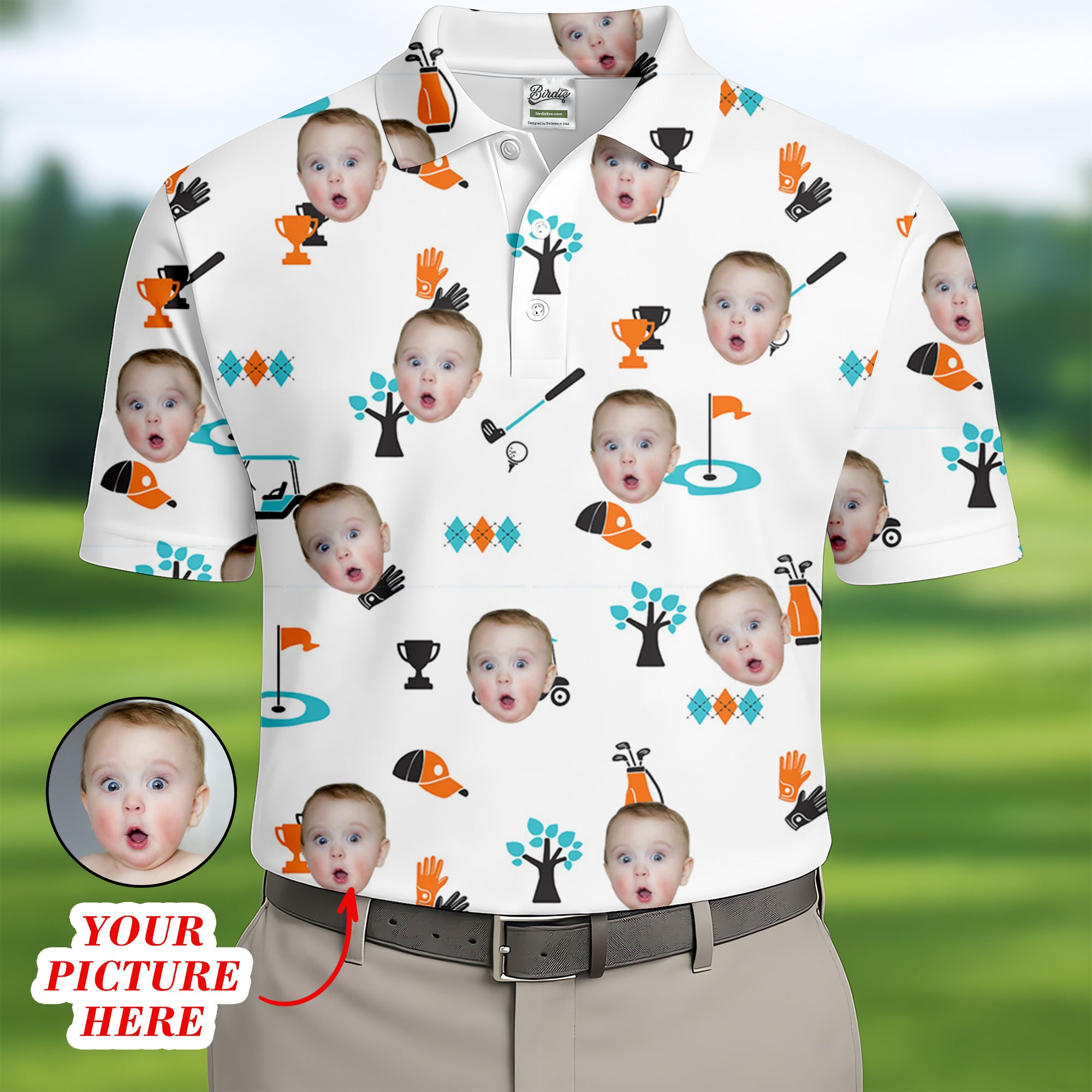 Custom Face Shirt, Funny Golf Polo Shirt, Dad Golf Gift, Dad Golf Shirt For Father's Day