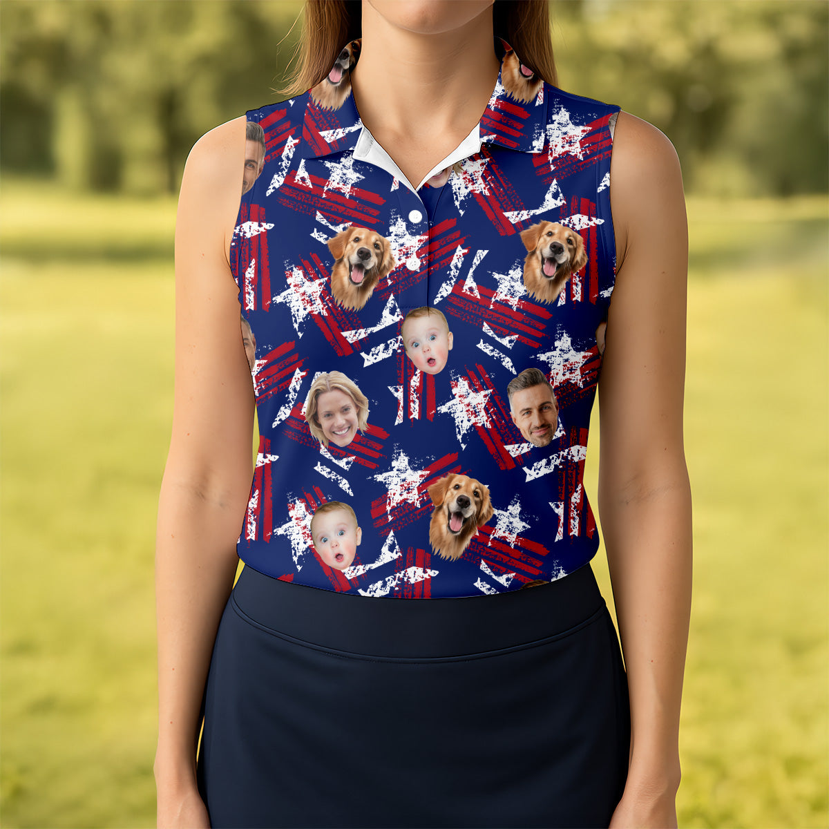 Custom Face Shirt, Patriotic Golf Polos, Golf Tops For Women, USA Golf Polo, Women's Golf Polo Shirt