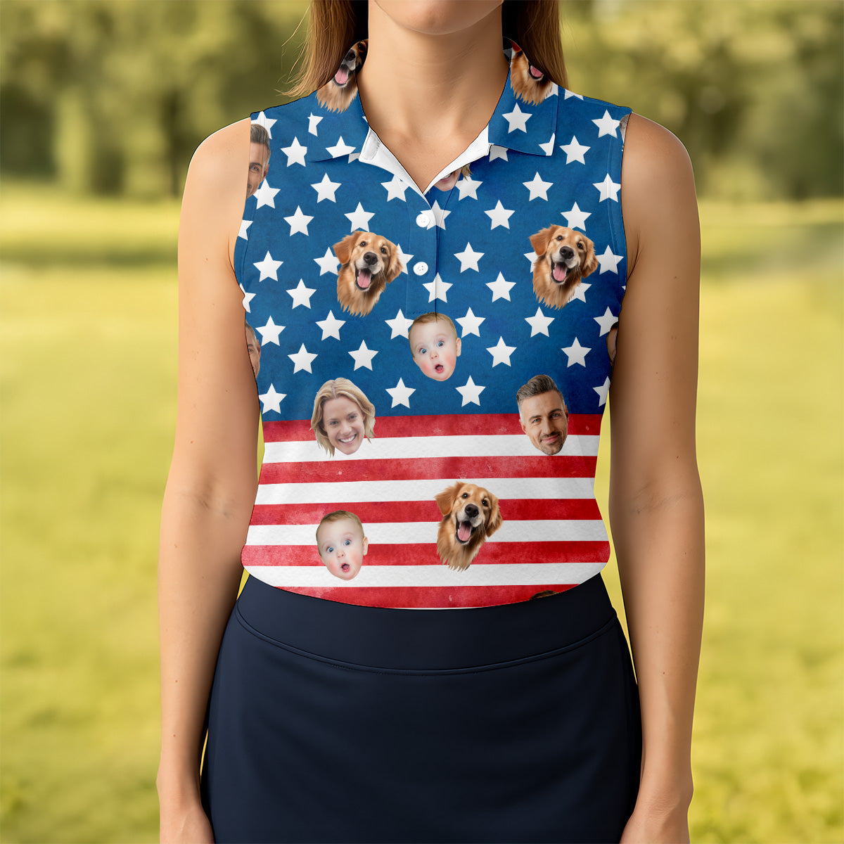 Custom Face Shirt, Personalized Dog Shirts, American Flag Golf Shirt, Long Sleeve Golf Shirts, Golf Tops For Women, Family Portrait Golf Shirt