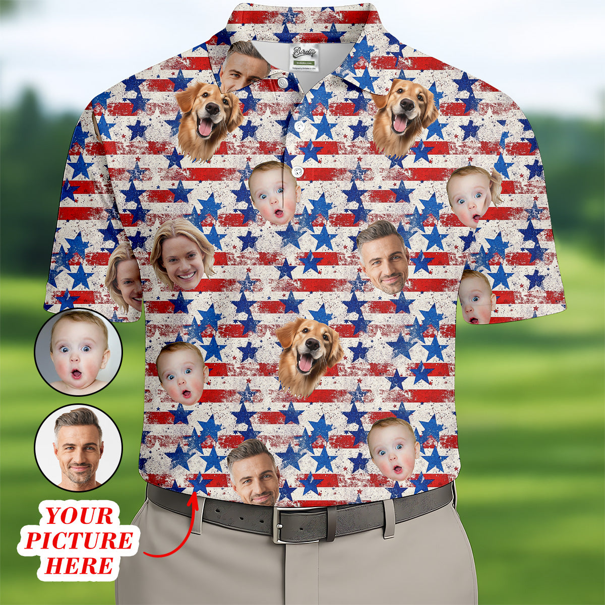 Custom Face Shirts, Men's Golf Polo Shirt, Hilarious 4th Of July Shirt, USA Golf Shirt