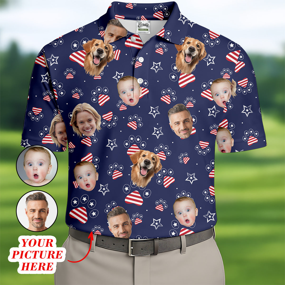 Custom Face Shirts, Men's Golf Polo Shirt, Mens Patriotic Golf Shirts, 4th Of July Shirt, USA Golf Shirt