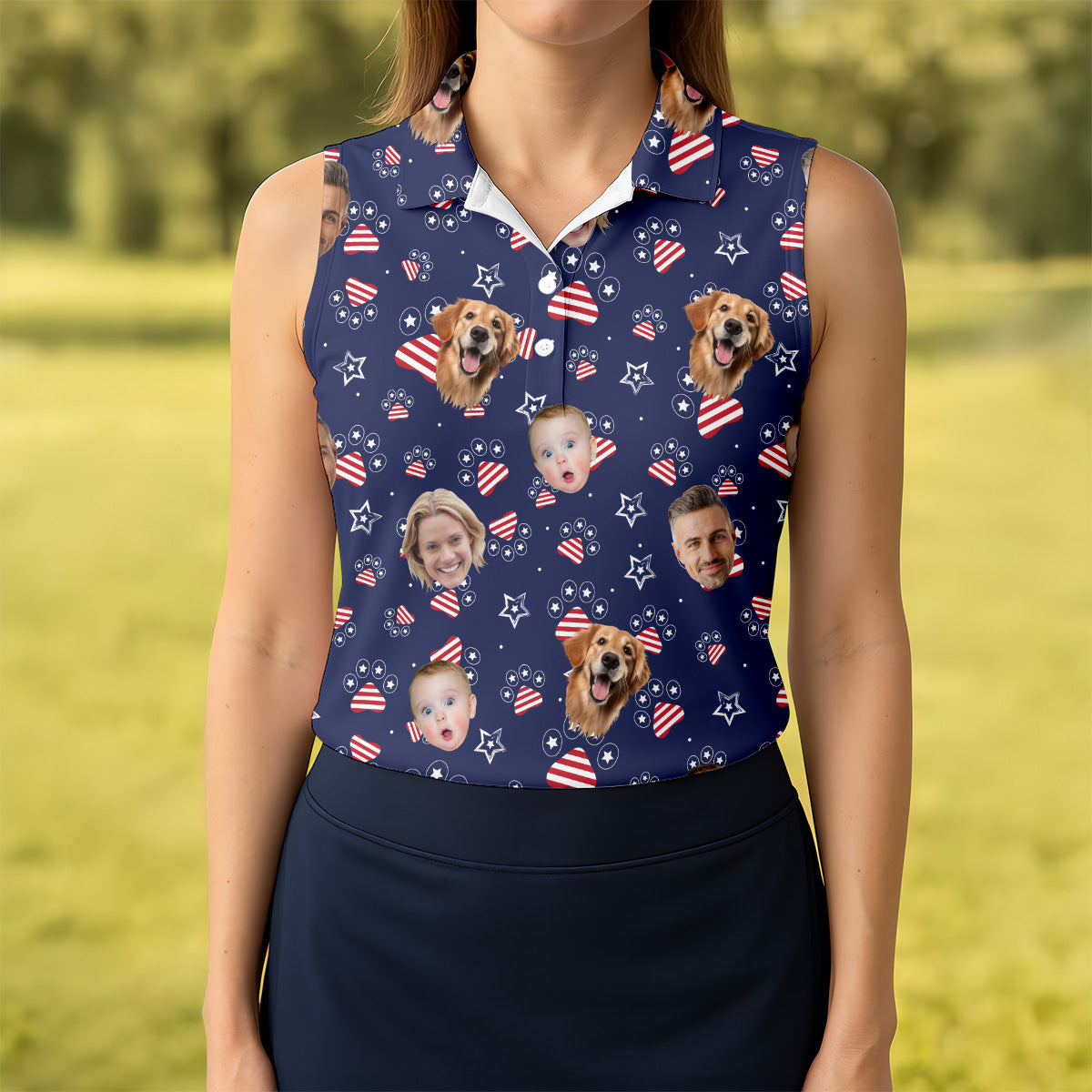 Custom Family Golf Shirt, Patriotic Golf Shirt, USA Golf Shirt For Ladies, Women's Golf Polo Shirt