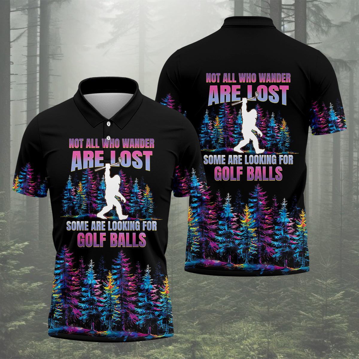 Custom Funny Sasquatch Bigfoot Golf Polo Shirt, Dad Golf Gift, Father's Day Golf Gifts