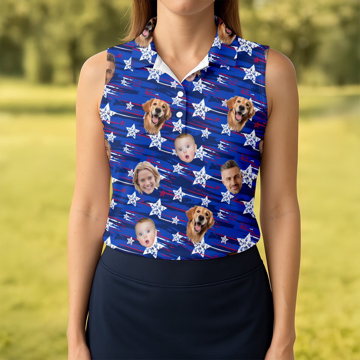 Family Portrait Golf Shirt, Patriotic Golf Shirt, Golf Shirt Gift For Women, Women's Golf Polo Shirt, USA Golf Shirt For Ladies