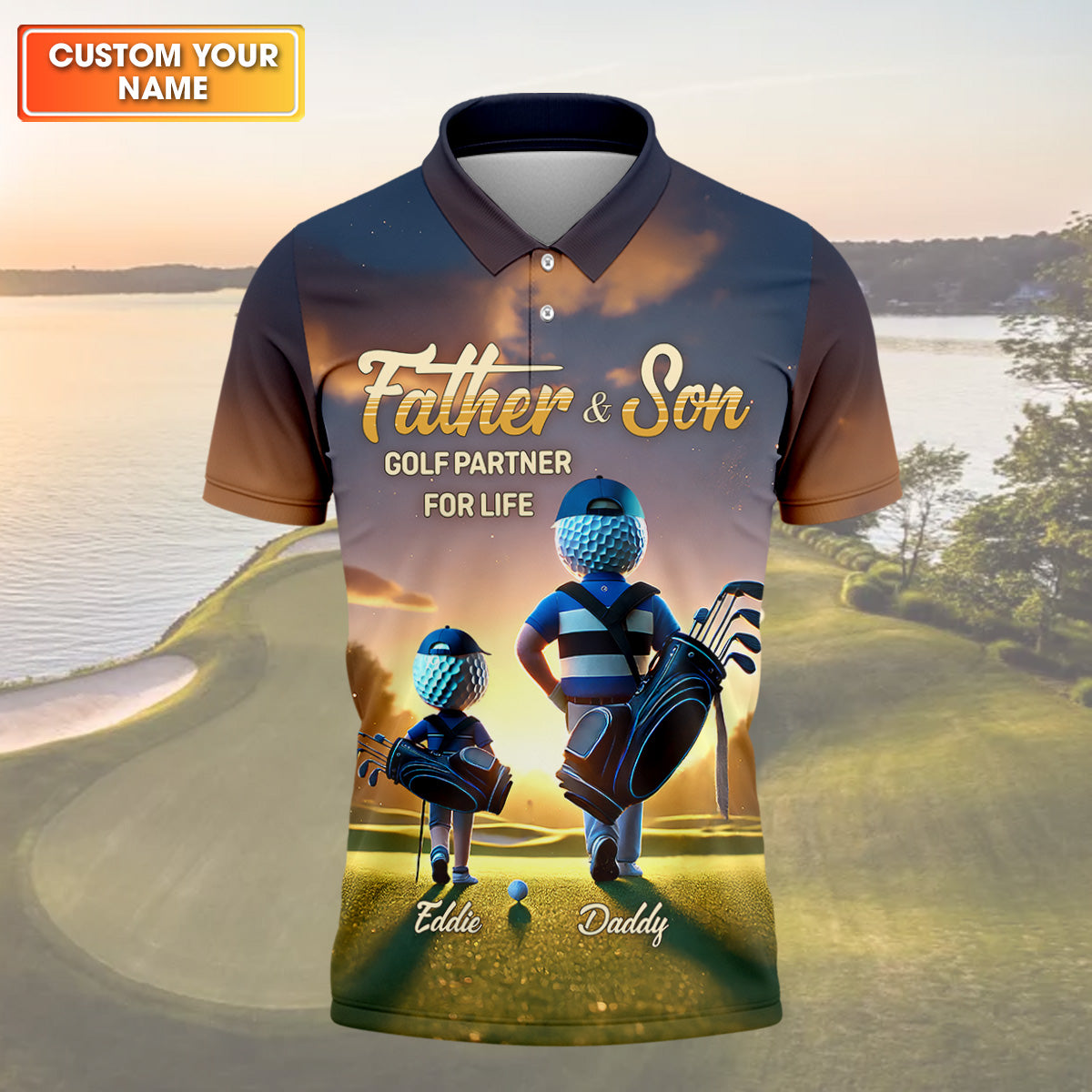 Father And Son Golf Partner For Life Custom Men's Golf Polo Shirt, Dad Golf Gift, Fathers Day Shirts