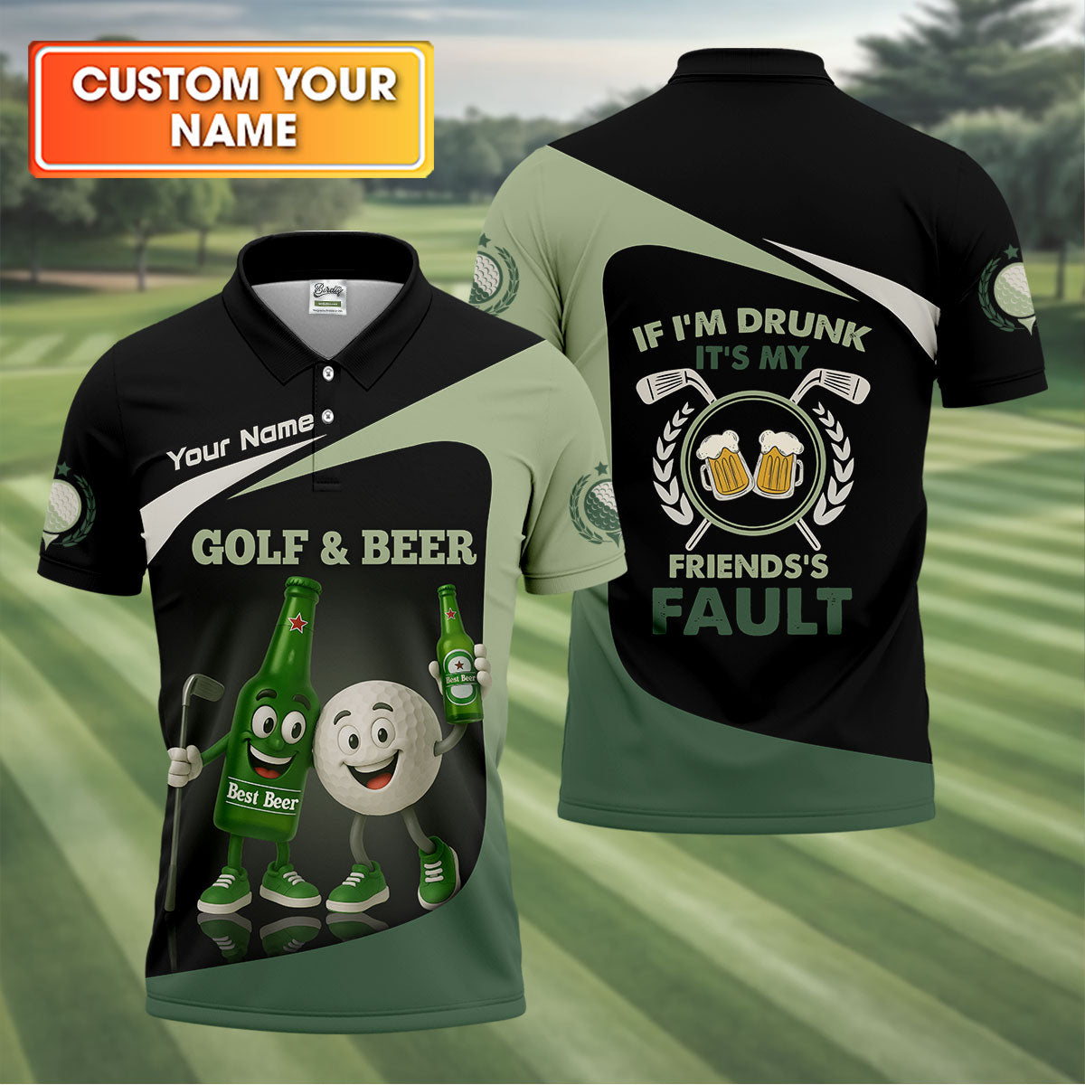 Funny Beer And Golf Custom Golf Polos For Men, Mens Golf Gift, Golfing Apparel, Gift For Golfers