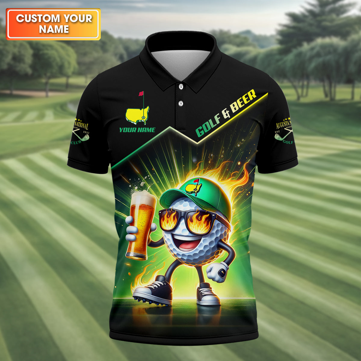 Golf And Beer Augusta Custom Men's Golf Polo Shirt, Golfing Apparel, Mens Golf Gift, Funny Golf Polo Shirt