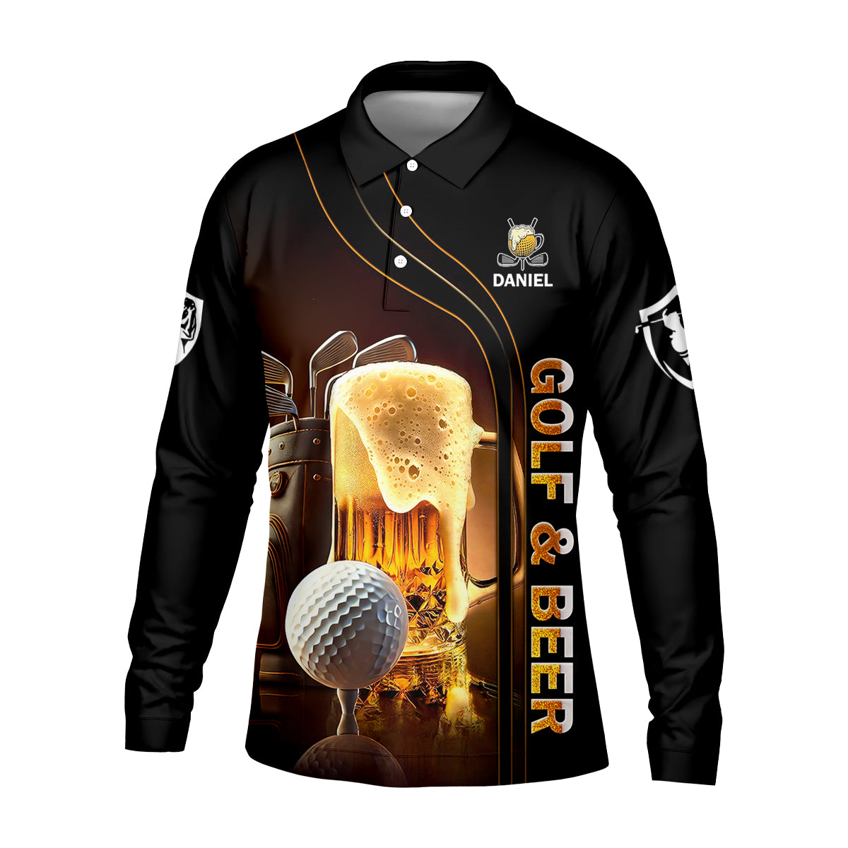 Golf And Beer Custom Long Sleeve Polo Golf Shirt, Funny Golf Shirt, Gift For Golfers