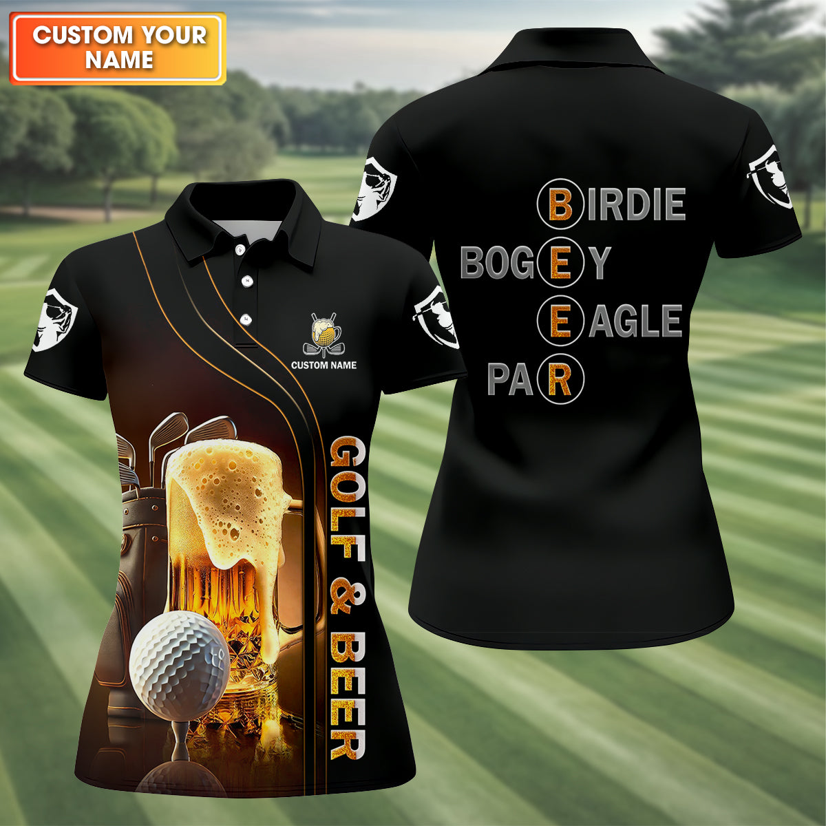 Golf And Beer Custom Women's Funny Graphic Golf Polo Shirt, Custom Ladies Golf Shirt