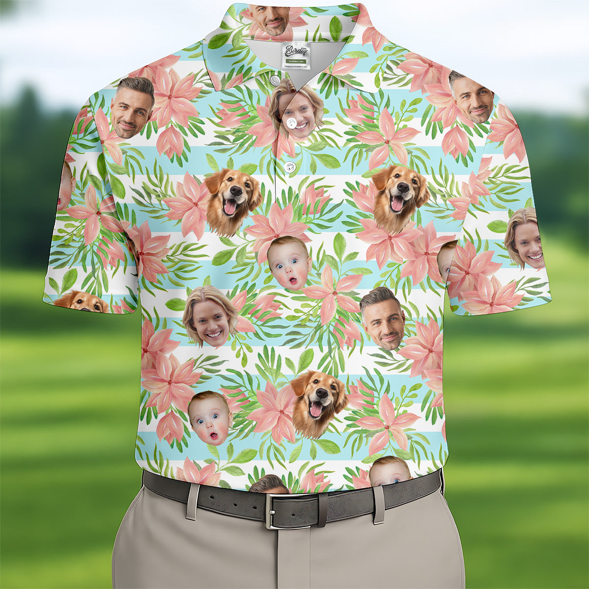Hawaiian Punch Hibiscus, Pink And Green Shirt, Custom Face Shirt, Flower Men Shirt, Best Gifts For Men Golfers