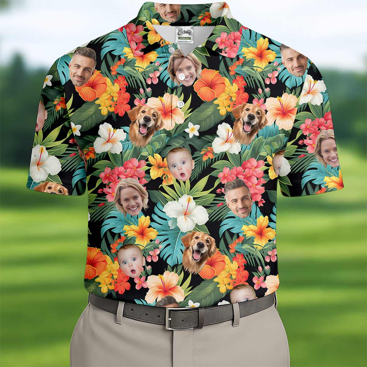 Hibiscus Hawaiian Shirt, Floral Men Shirt, Custom Face Shirt, Mens Hawaiian Golf Shirts, Great Golf Gifts For Men