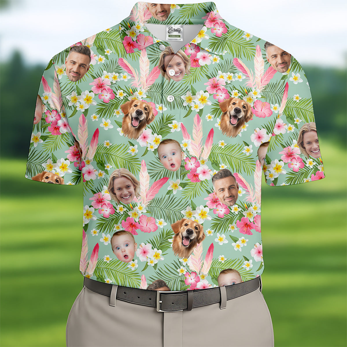 Hibiscus Hawaiian Shirt, Green Hawaiian Shirt, Custom Face Shirt, Mens Golf Polo Shirts, Best Gifts For Men Golfers