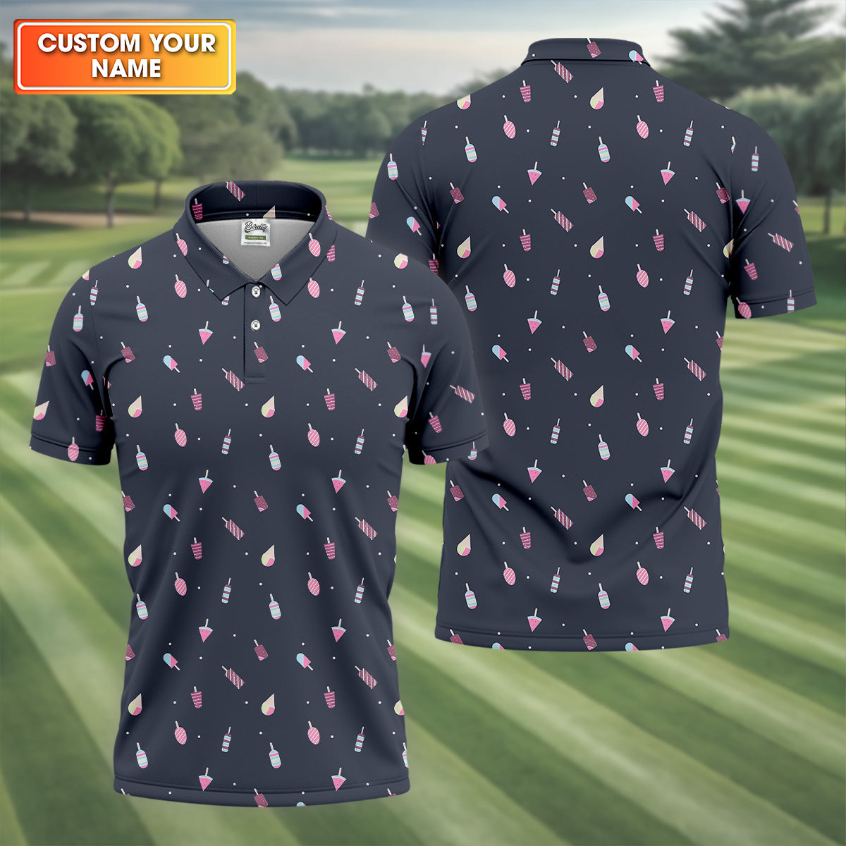 Ice Cream Pattern Golf Shirt, Fun Golf Shirts For Men, Cute Golf Shirt, Long Sleeve Golf Shirts