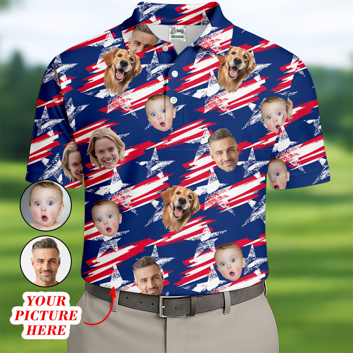 Independence Day Custom Shirts With Face, Men's Golf Polo Shirt, America Flag Golf Shirt, USA Golf Shirt