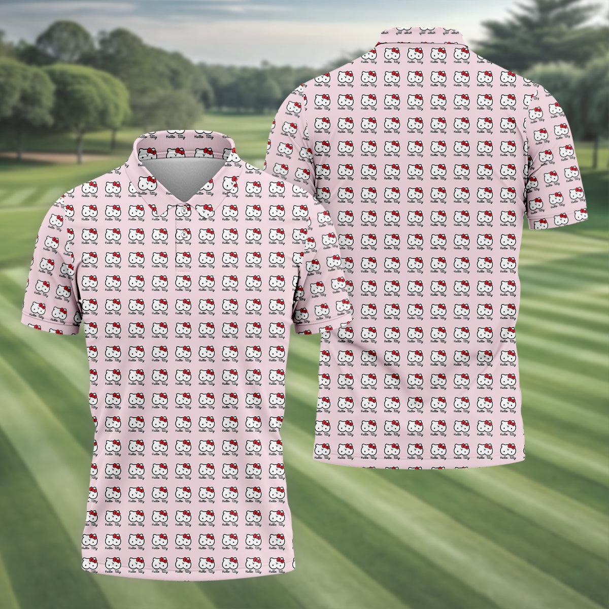 Kity Cat Funny Men's Golf Polo Shirt, Dad Golf Shirt, Happy Father's Day Gift