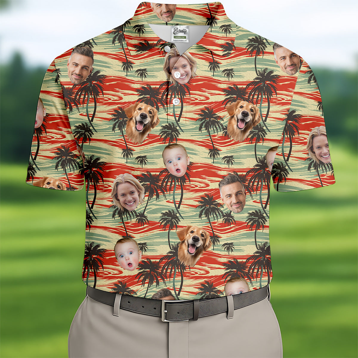 Men Palm Tree Shirt, Hawaiian Beach Shirt, Custom Face Shirt, Matching Hawaiian Outfits, Men Golf Polo